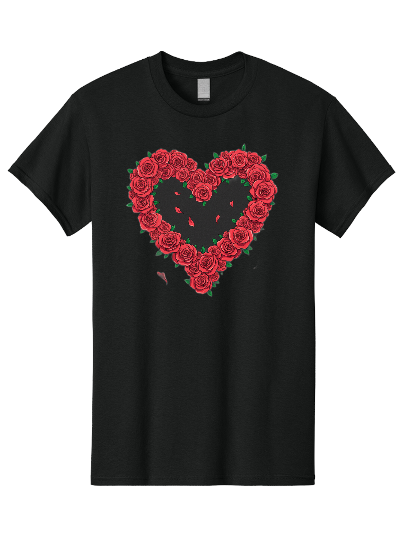 Heart-Of-Roses Men'S Graphic Tee, 100% Cotton, Comfortable Casual Summer Wear, Machine Washable, Heart Shape, Red Roses, Floral Arrangement, Love Symbol, Romance, Valentine'S Day, Beautiful Flowers, Rose Petals Bac034