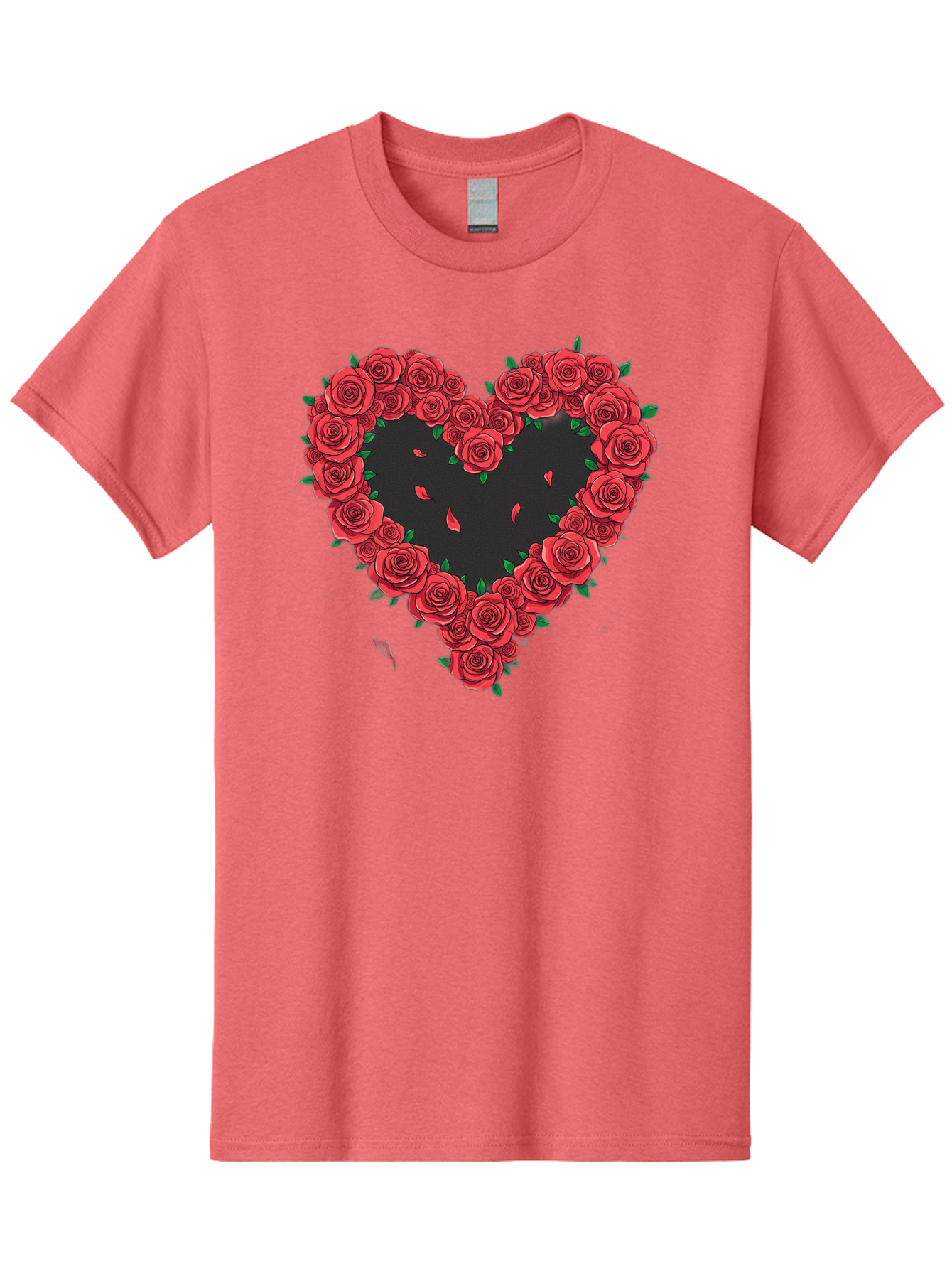 Heart-Of-Roses Men'S Graphic Tee, 100% Cotton, Comfortable Casual Summer Wear, Machine Washable, Heart Shape, Red Roses, Floral Arrangement, Love Symbol, Romance, Valentine'S Day, Beautiful Flowers, Rose Petals Bac034