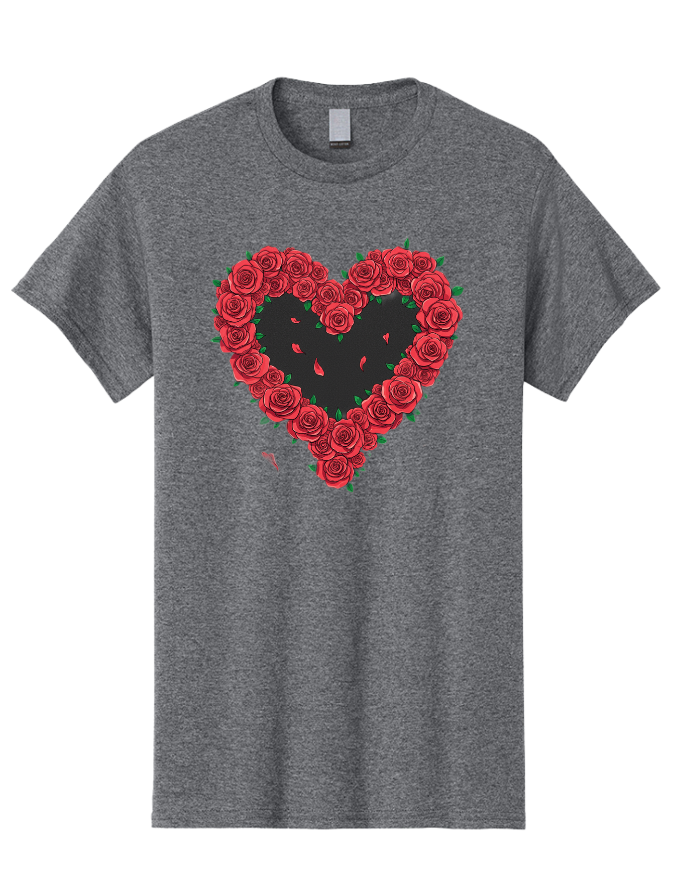 Heart-Of-Roses Men'S Graphic Tee, 100% Cotton, Comfortable Casual Summer Wear, Machine Washable, Heart Shape, Red Roses, Floral Arrangement, Love Symbol, Romance, Valentine'S Day, Beautiful Flowers, Rose Petals Bac034