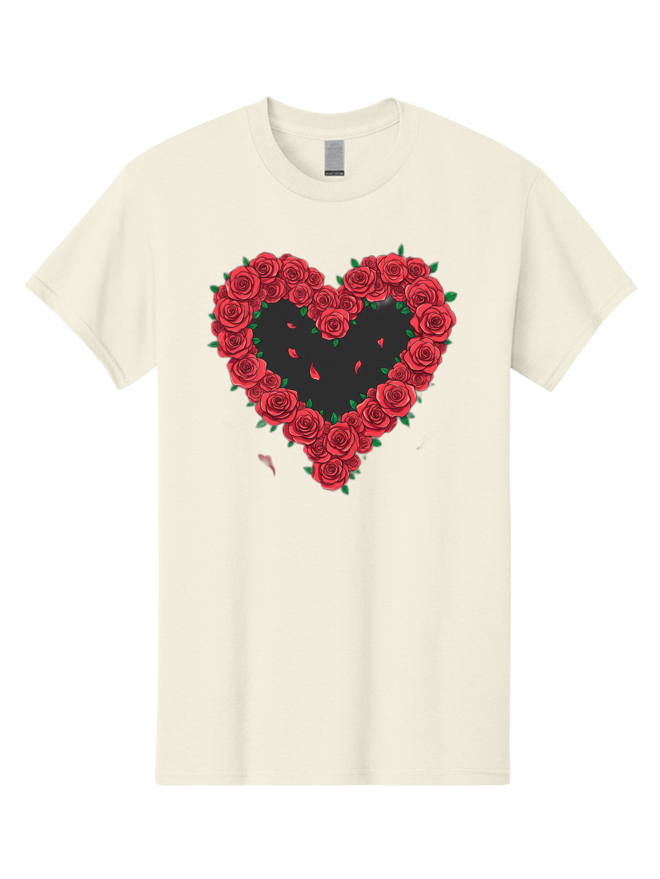 Heart-Of-Roses Men'S Graphic Tee, 100% Cotton, Comfortable Casual Summer Wear, Machine Washable, Heart Shape, Red Roses, Floral Arrangement, Love Symbol, Romance, Valentine'S Day, Beautiful Flowers, Rose Petals Bac034