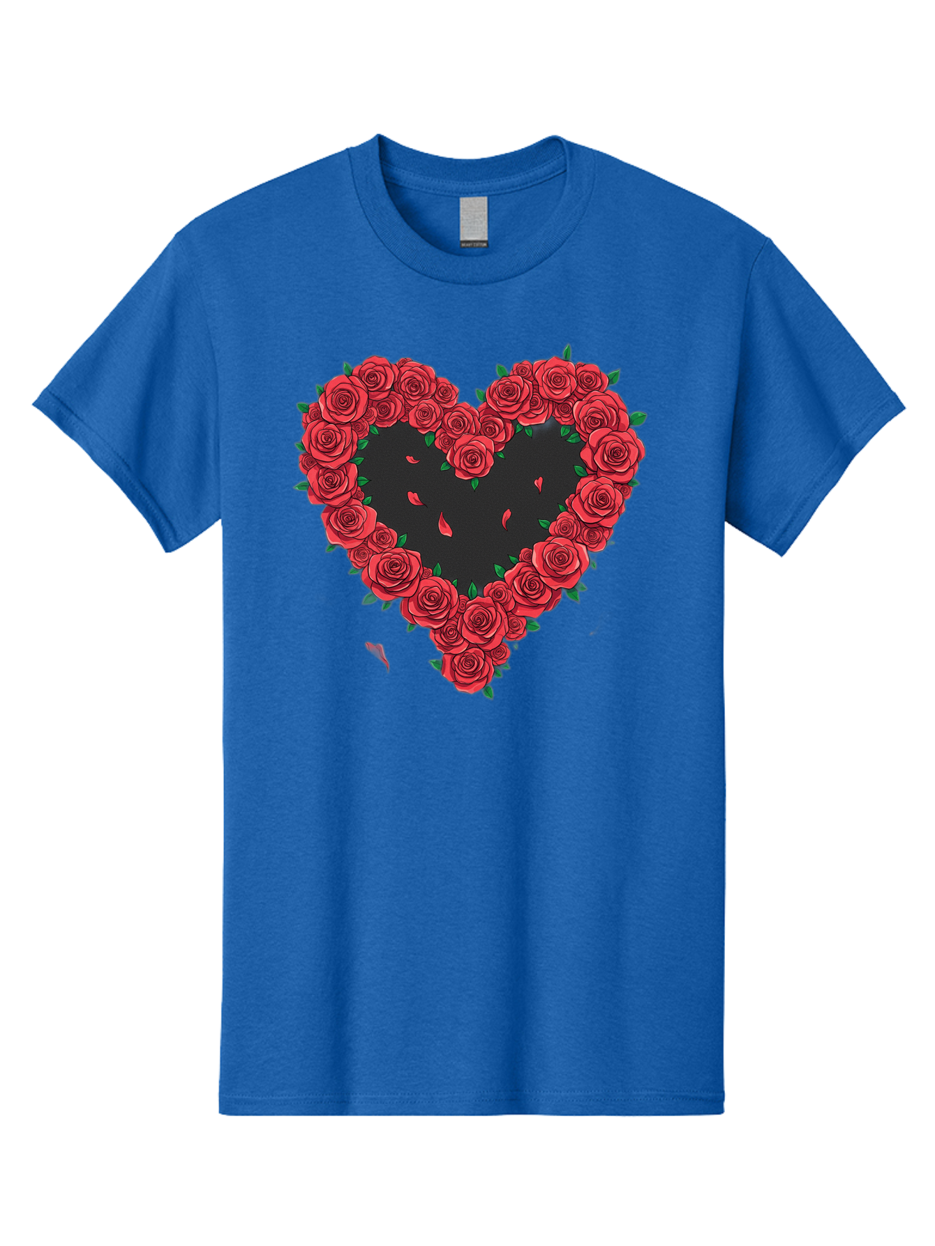 Heart-Of-Roses Men'S Graphic Tee, 100% Cotton, Comfortable Casual Summer Wear, Machine Washable, Heart Shape, Red Roses, Floral Arrangement, Love Symbol, Romance, Valentine'S Day, Beautiful Flowers, Rose Petals Bac034