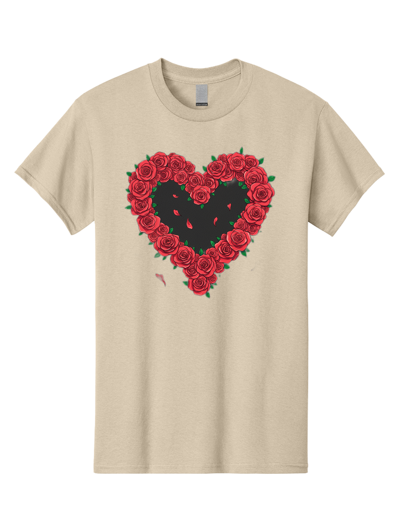 Heart-Of-Roses Men'S Graphic Tee, 100% Cotton, Comfortable Casual Summer Wear, Machine Washable, Heart Shape, Red Roses, Floral Arrangement, Love Symbol, Romance, Valentine'S Day, Beautiful Flowers, Rose Petals Bac034