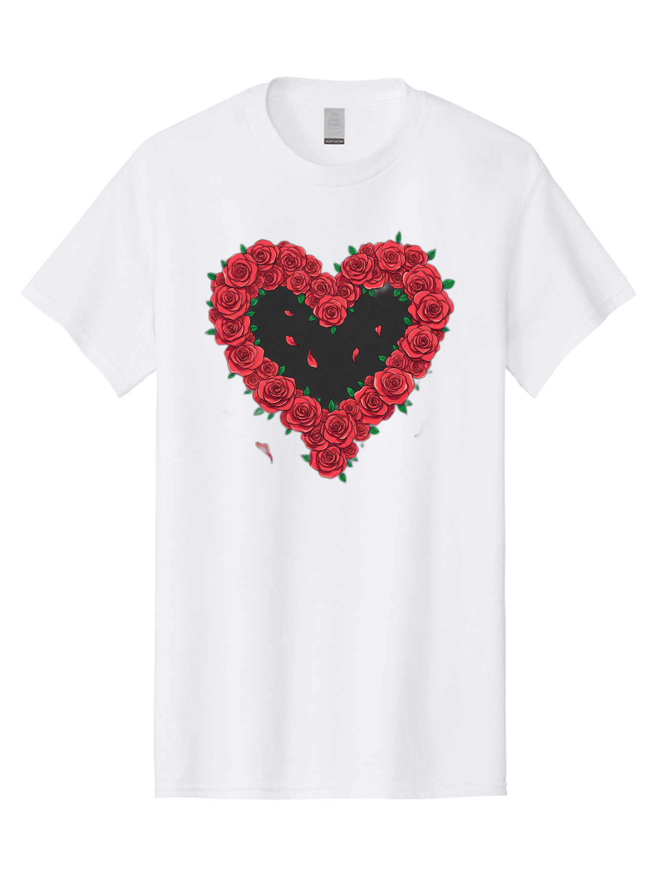 Heart-Of-Roses Men'S Graphic Tee, 100% Cotton, Comfortable Casual Summer Wear, Machine Washable, Heart Shape, Red Roses, Floral Arrangement, Love Symbol, Romance, Valentine'S Day, Beautiful Flowers, Rose Petals Bac034