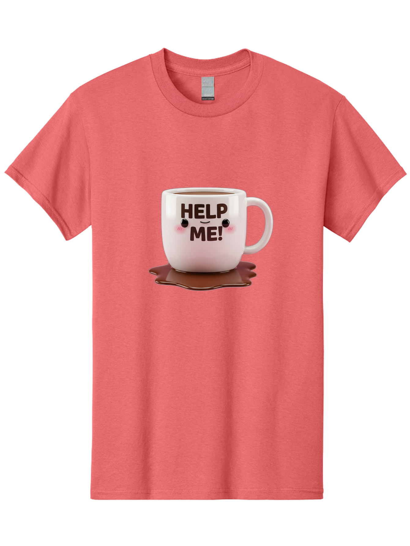 Help-Me-1 Men'S Graphic Tee, 100% Cotton, Comfortable Casual Summer Wear, Machine Washable, Help Me Coffee Mug, Cute Cartoon Design, Coffee Spill, Brown Liquid, Humorous Expression, Adorable Character, Cute Blush Cheeks, Coffee Lover Gift Bac035