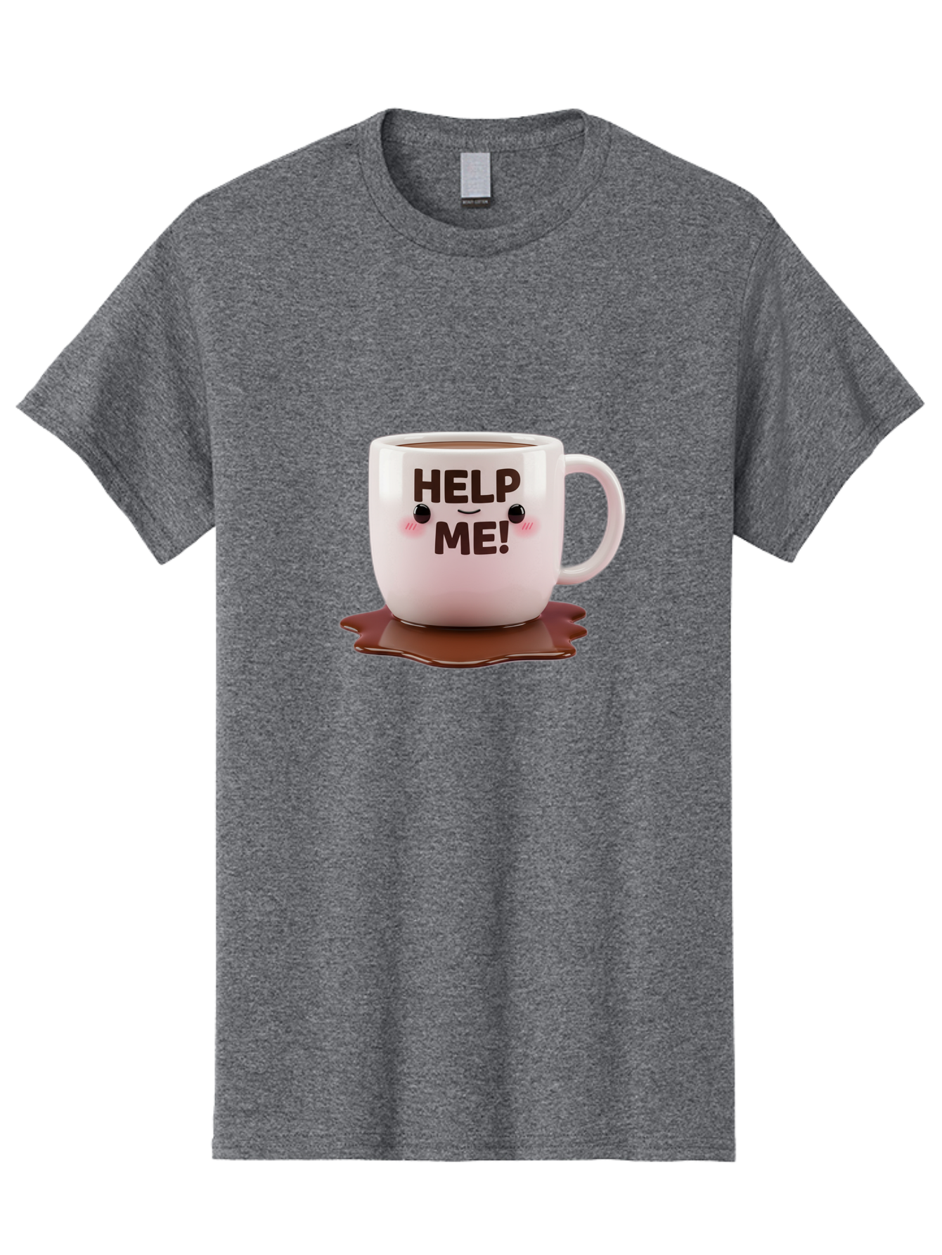 Help-Me-1 Men'S Graphic Tee, 100% Cotton, Comfortable Casual Summer Wear, Machine Washable, Help Me Coffee Mug, Cute Cartoon Design, Coffee Spill, Brown Liquid, Humorous Expression, Adorable Character, Cute Blush Cheeks, Coffee Lover Gift Bac035