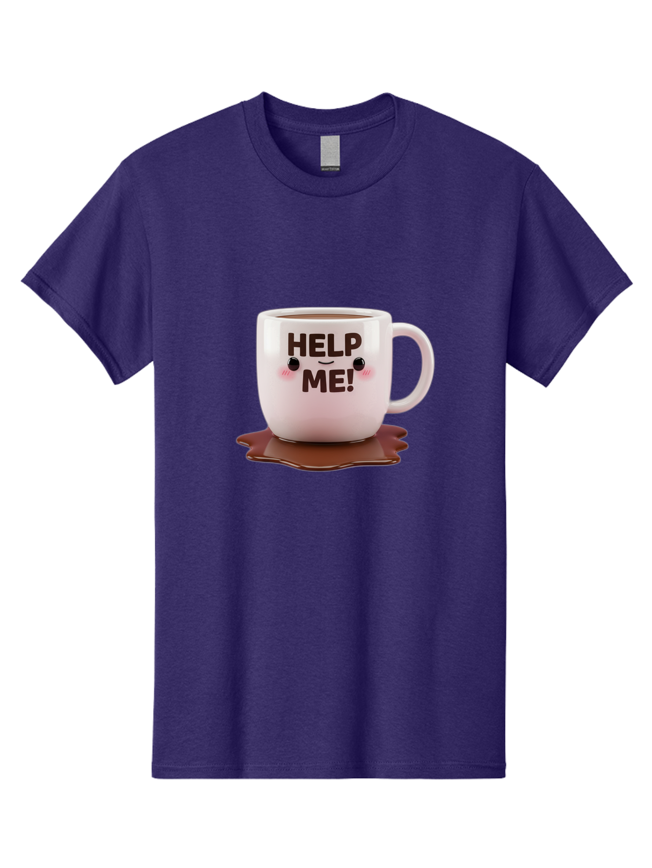 Help-Me-1 Men'S Graphic Tee, 100% Cotton, Comfortable Casual Summer Wear, Machine Washable, Help Me Coffee Mug, Cute Cartoon Design, Coffee Spill, Brown Liquid, Humorous Expression, Adorable Character, Cute Blush Cheeks, Coffee Lover Gift Bac035