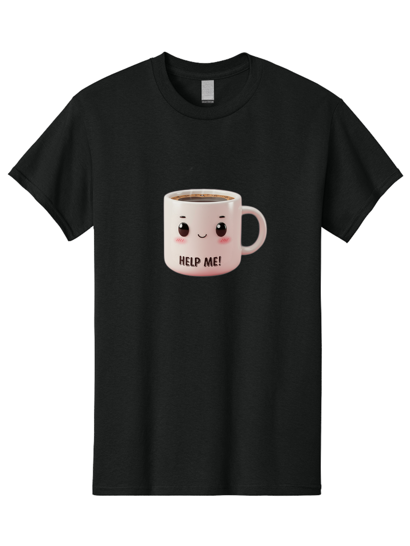 Help-Me-10 Men'S Graphic Tee, 100% Cotton, Comfortable Casual Summer Wear, Machine Washable, Cute Coffee Mug, Funny Design, Cartoon Eyes, Help Me Text, Coffee Culture, Humorous Meme, Relatable Humor, Coffee Lover Gift, Quirky Design Bac036