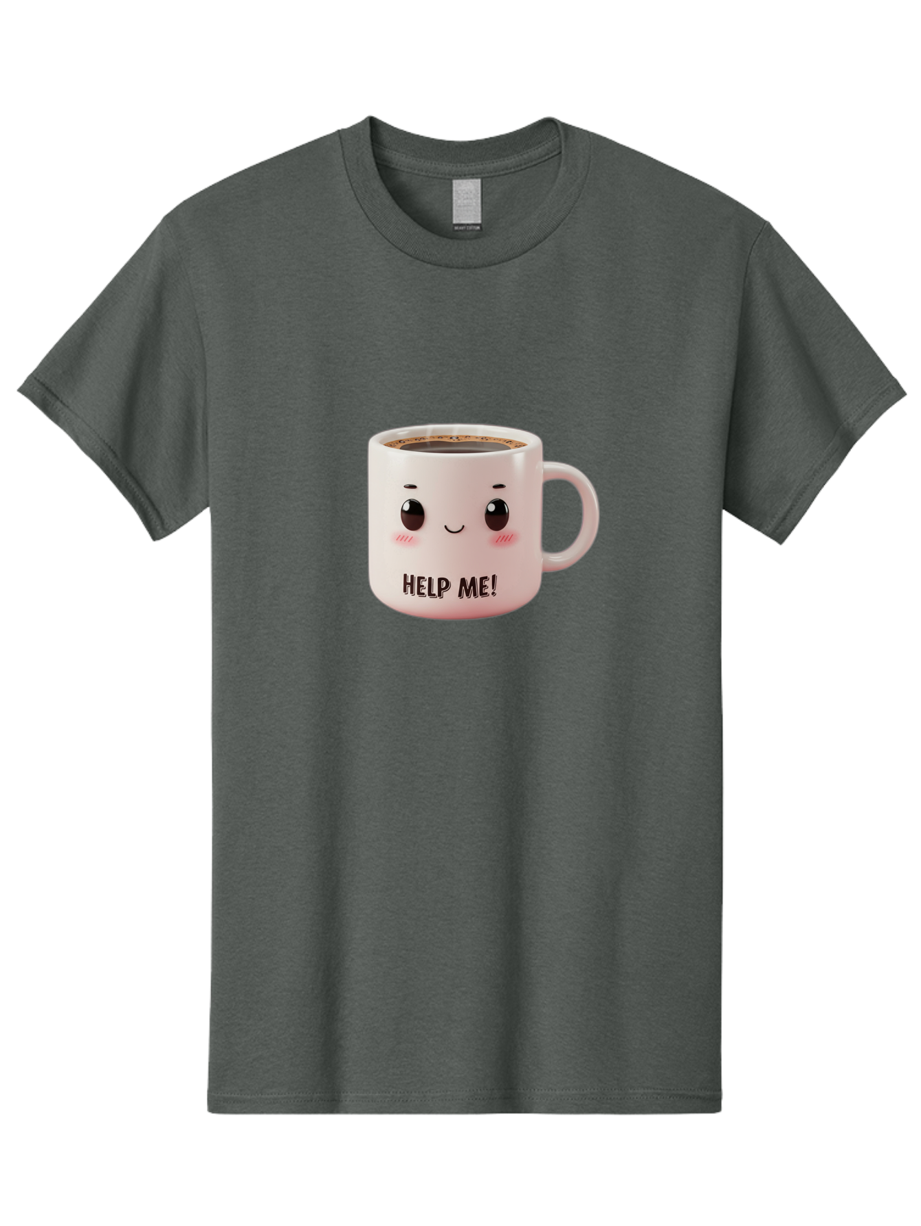 Help-Me-10 Men'S Graphic Tee, 100% Cotton, Comfortable Casual Summer Wear, Machine Washable, Cute Coffee Mug, Funny Design, Cartoon Eyes, Help Me Text, Coffee Culture, Humorous Meme, Relatable Humor, Coffee Lover Gift, Quirky Design Bac036