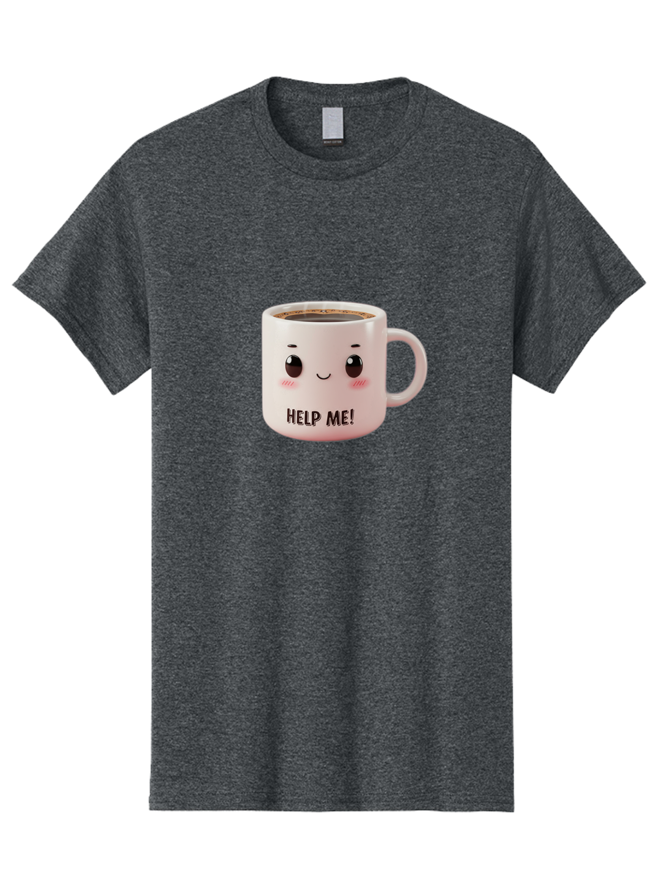 Help-Me-10 Men'S Graphic Tee, 100% Cotton, Comfortable Casual Summer Wear, Machine Washable, Cute Coffee Mug, Funny Design, Cartoon Eyes, Help Me Text, Coffee Culture, Humorous Meme, Relatable Humor, Coffee Lover Gift, Quirky Design Bac036