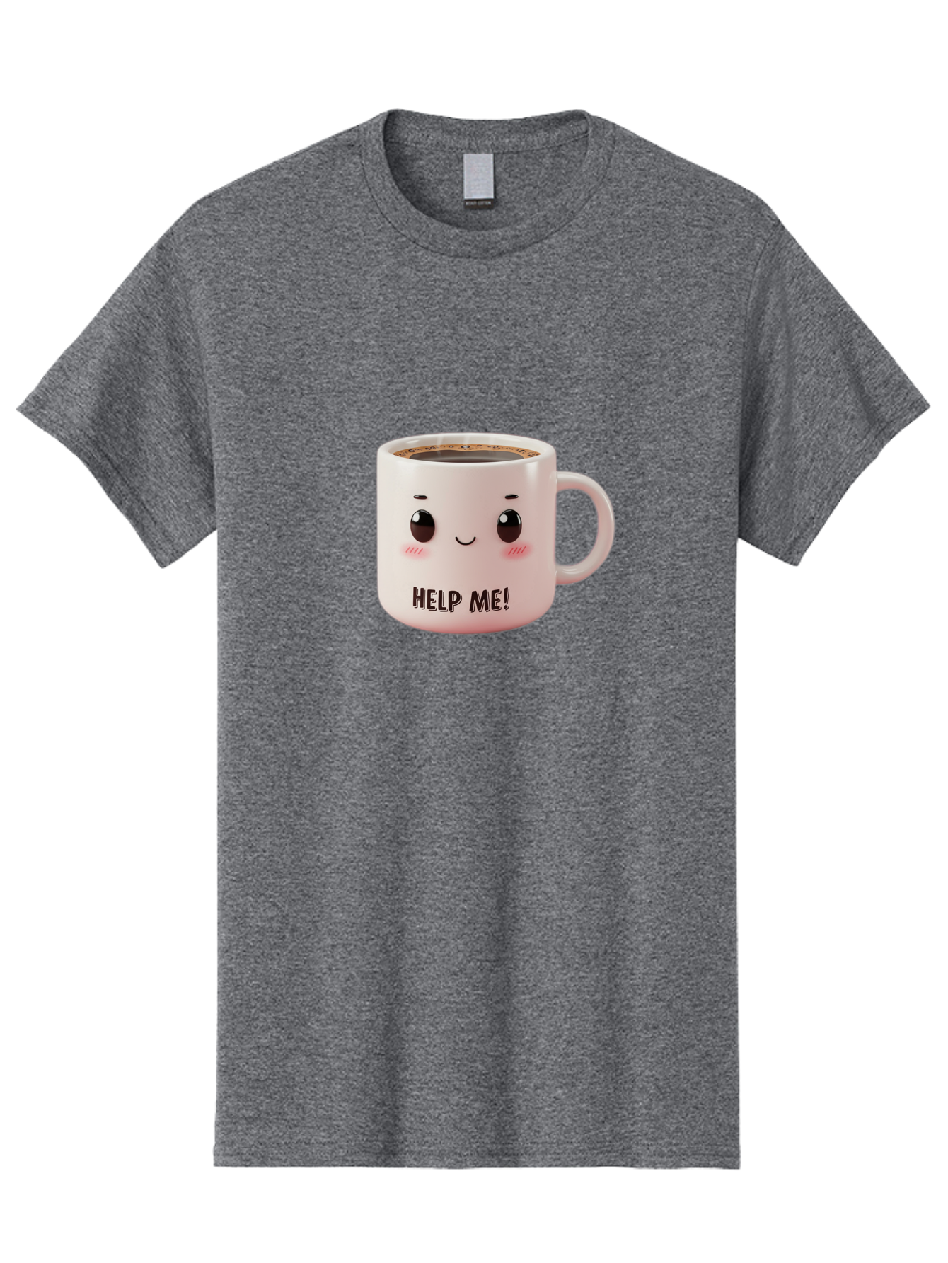 Help-Me-10 Men'S Graphic Tee, 100% Cotton, Comfortable Casual Summer Wear, Machine Washable, Cute Coffee Mug, Funny Design, Cartoon Eyes, Help Me Text, Coffee Culture, Humorous Meme, Relatable Humor, Coffee Lover Gift, Quirky Design Bac036