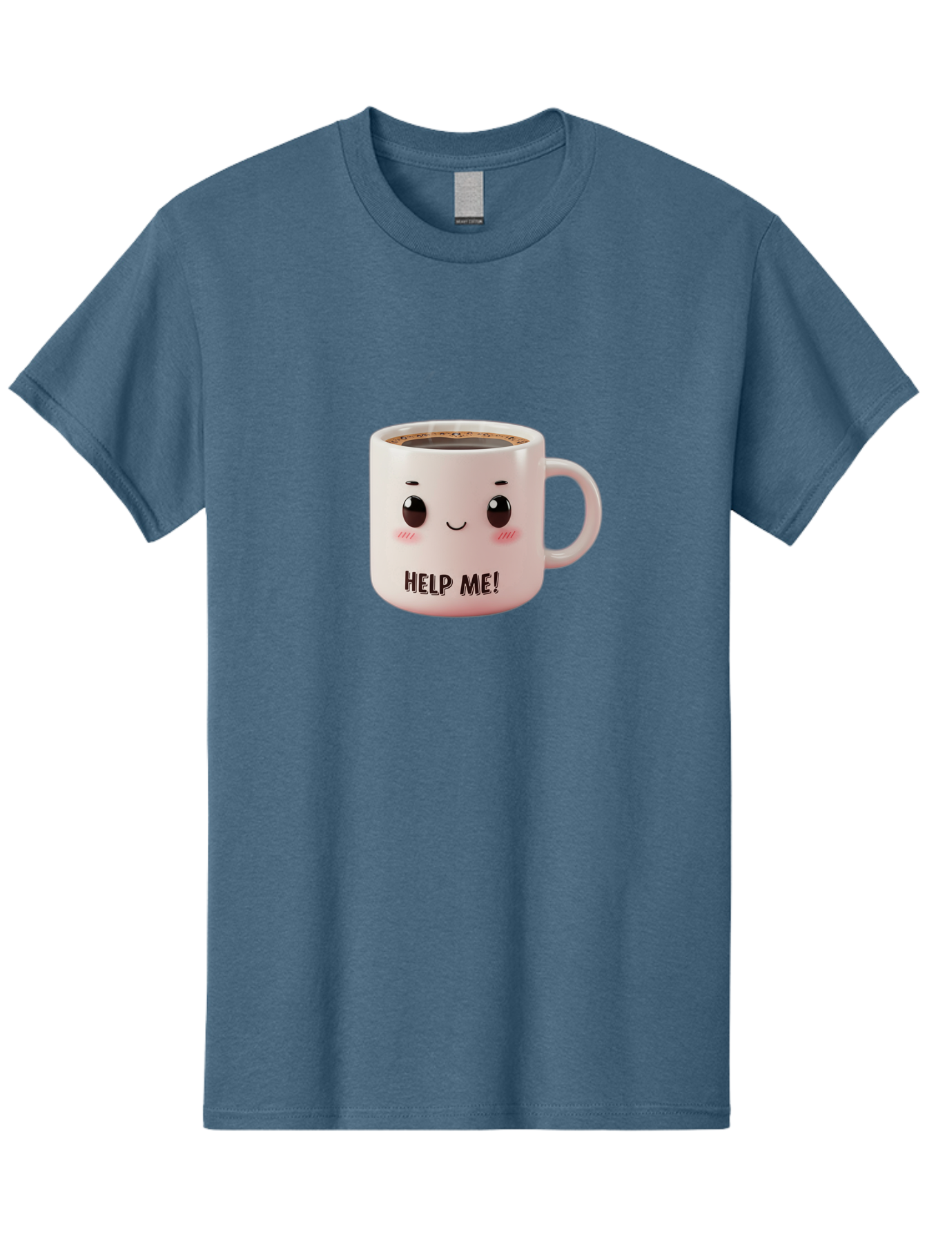 Help-Me-10 Men'S Graphic Tee, 100% Cotton, Comfortable Casual Summer Wear, Machine Washable, Cute Coffee Mug, Funny Design, Cartoon Eyes, Help Me Text, Coffee Culture, Humorous Meme, Relatable Humor, Coffee Lover Gift, Quirky Design Bac036