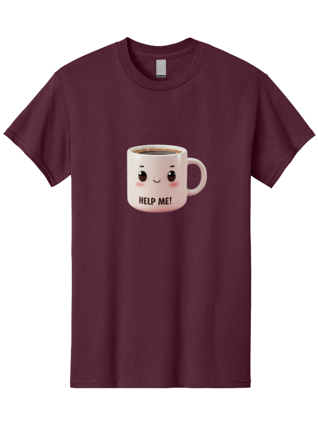 Help-Me-10 Men'S Graphic Tee, 100% Cotton, Comfortable Casual Summer Wear, Machine Washable, Cute Coffee Mug, Funny Design, Cartoon Eyes, Help Me Text, Coffee Culture, Humorous Meme, Relatable Humor, Coffee Lover Gift, Quirky Design Bac036