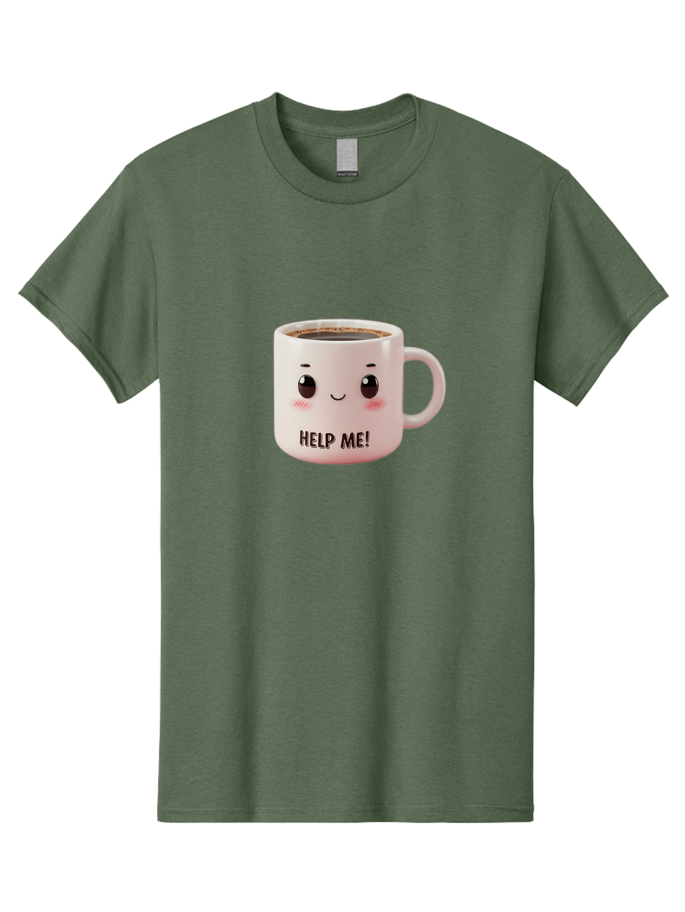 Help-Me-10 Men'S Graphic Tee, 100% Cotton, Comfortable Casual Summer Wear, Machine Washable, Cute Coffee Mug, Funny Design, Cartoon Eyes, Help Me Text, Coffee Culture, Humorous Meme, Relatable Humor, Coffee Lover Gift, Quirky Design Bac036