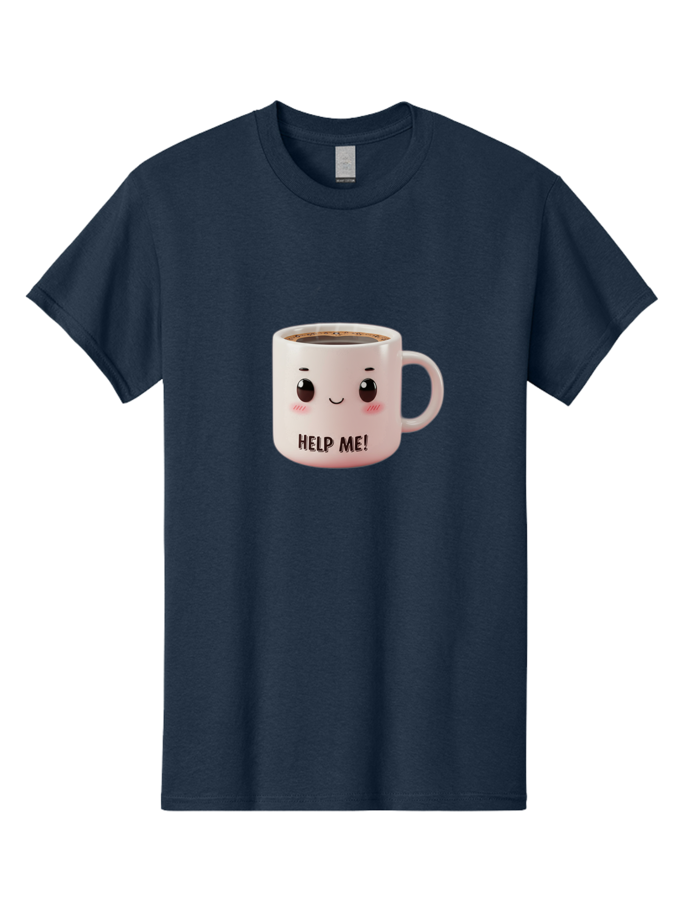 Help-Me-10 Men'S Graphic Tee, 100% Cotton, Comfortable Casual Summer Wear, Machine Washable, Cute Coffee Mug, Funny Design, Cartoon Eyes, Help Me Text, Coffee Culture, Humorous Meme, Relatable Humor, Coffee Lover Gift, Quirky Design Bac036