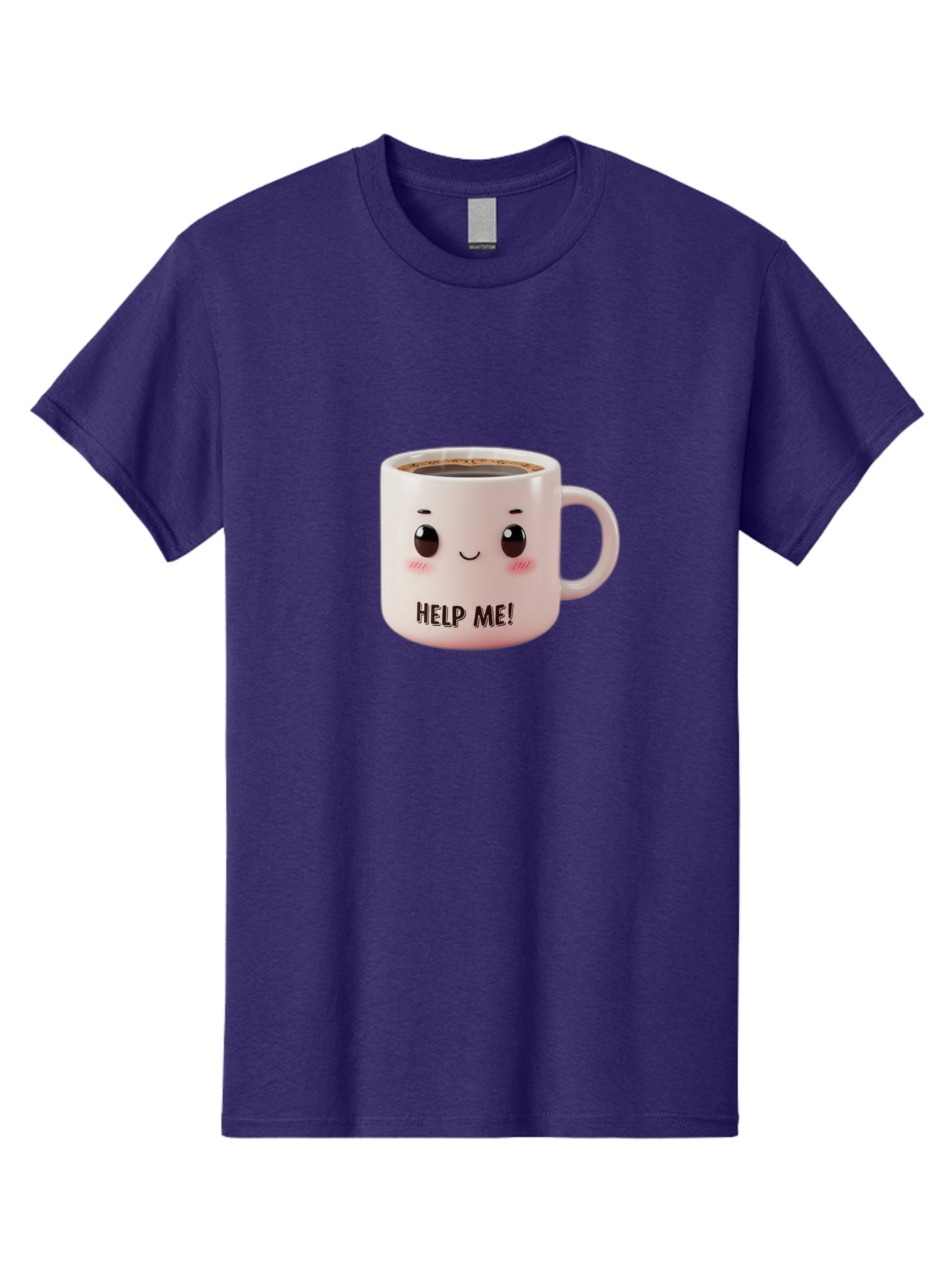 Help-Me-10 Men'S Graphic Tee, 100% Cotton, Comfortable Casual Summer Wear, Machine Washable, Cute Coffee Mug, Funny Design, Cartoon Eyes, Help Me Text, Coffee Culture, Humorous Meme, Relatable Humor, Coffee Lover Gift, Quirky Design Bac036