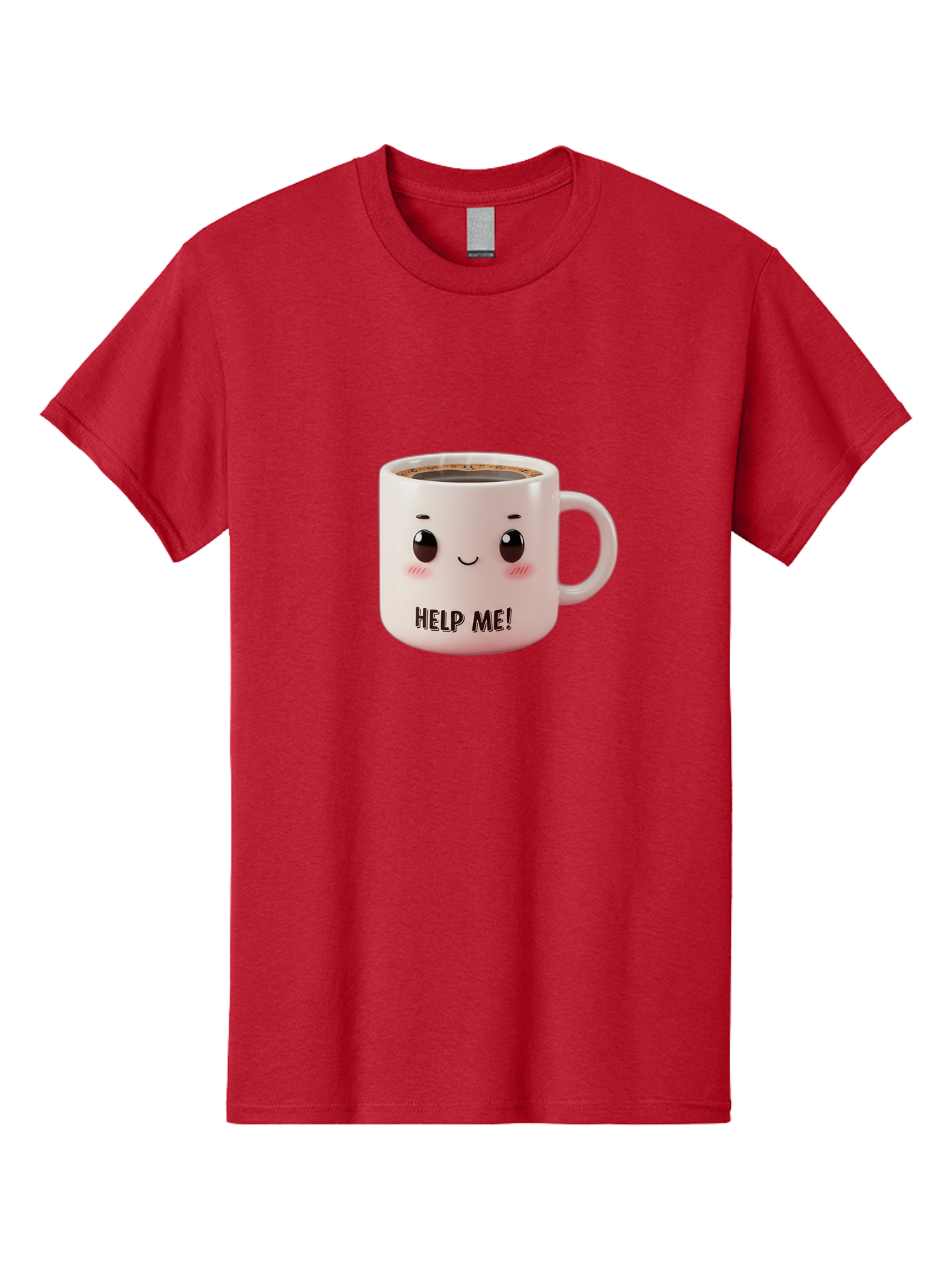 Help-Me-10 Men'S Graphic Tee, 100% Cotton, Comfortable Casual Summer Wear, Machine Washable, Cute Coffee Mug, Funny Design, Cartoon Eyes, Help Me Text, Coffee Culture, Humorous Meme, Relatable Humor, Coffee Lover Gift, Quirky Design Bac036