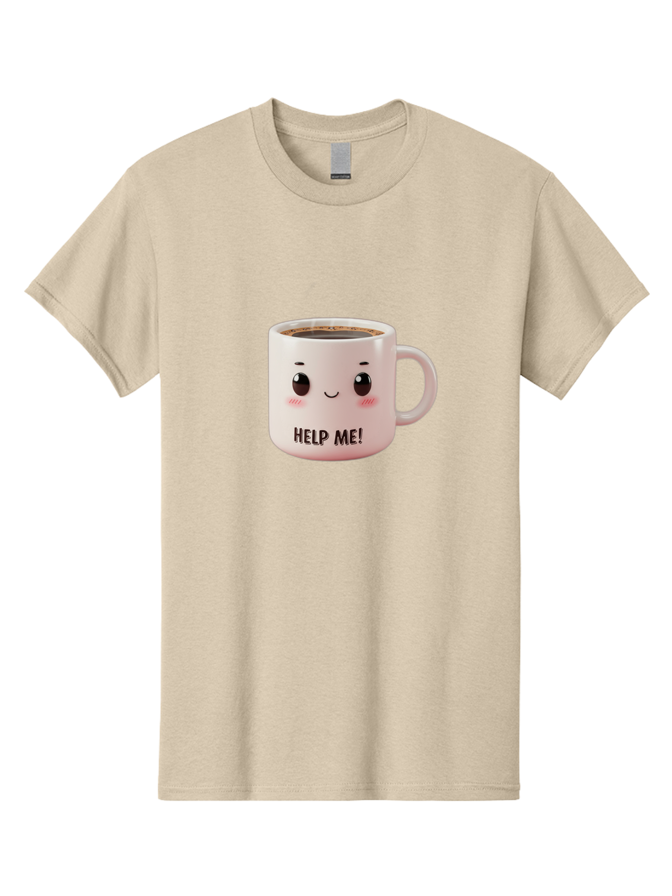 Help-Me-10 Men'S Graphic Tee, 100% Cotton, Comfortable Casual Summer Wear, Machine Washable, Cute Coffee Mug, Funny Design, Cartoon Eyes, Help Me Text, Coffee Culture, Humorous Meme, Relatable Humor, Coffee Lover Gift, Quirky Design Bac036