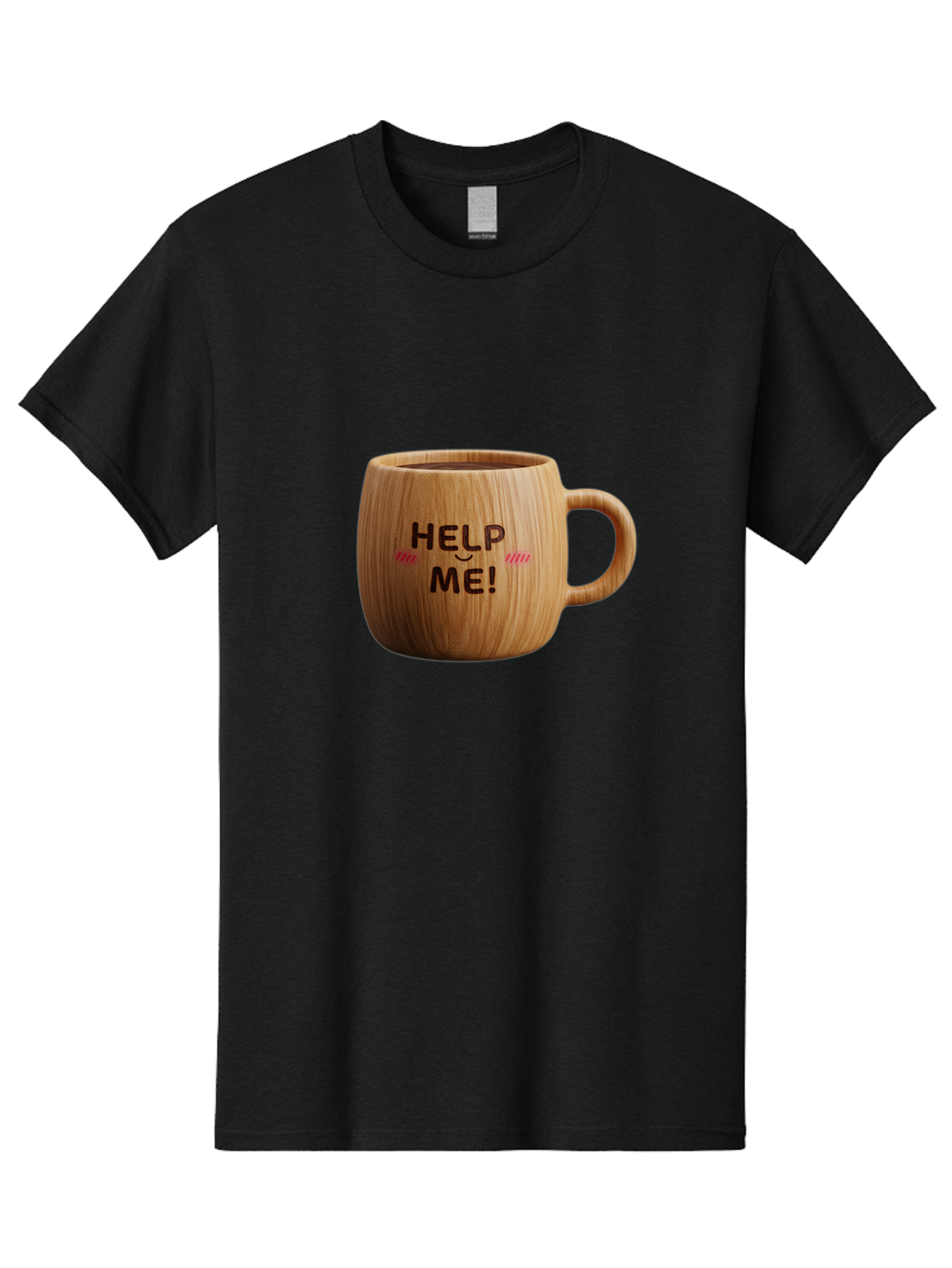 Help-Me-11 Men'S Graphic Tee, 100% Cotton, Comfortable Casual Summer Wear, Machine Washable, Wooden Coffee Mug, Text Design, Humorous Phrase, Funny Quote, Help Me, Quirky Decor, Novelty Gift, Unique Coffee Cup, Whimsical Illustration Bac037