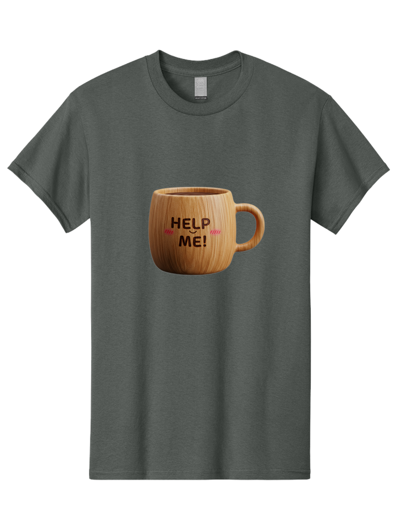 Help-Me-11 Men'S Graphic Tee, 100% Cotton, Comfortable Casual Summer Wear, Machine Washable, Wooden Coffee Mug, Text Design, Humorous Phrase, Funny Quote, Help Me, Quirky Decor, Novelty Gift, Unique Coffee Cup, Whimsical Illustration Bac037