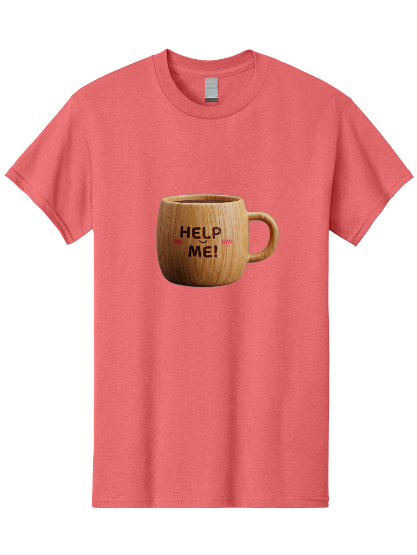 Help-Me-11 Men'S Graphic Tee, 100% Cotton, Comfortable Casual Summer Wear, Machine Washable, Wooden Coffee Mug, Text Design, Humorous Phrase, Funny Quote, Help Me, Quirky Decor, Novelty Gift, Unique Coffee Cup, Whimsical Illustration Bac037