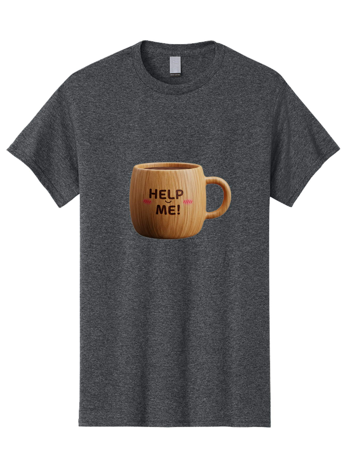 Help-Me-11 Men'S Graphic Tee, 100% Cotton, Comfortable Casual Summer Wear, Machine Washable, Wooden Coffee Mug, Text Design, Humorous Phrase, Funny Quote, Help Me, Quirky Decor, Novelty Gift, Unique Coffee Cup, Whimsical Illustration Bac037