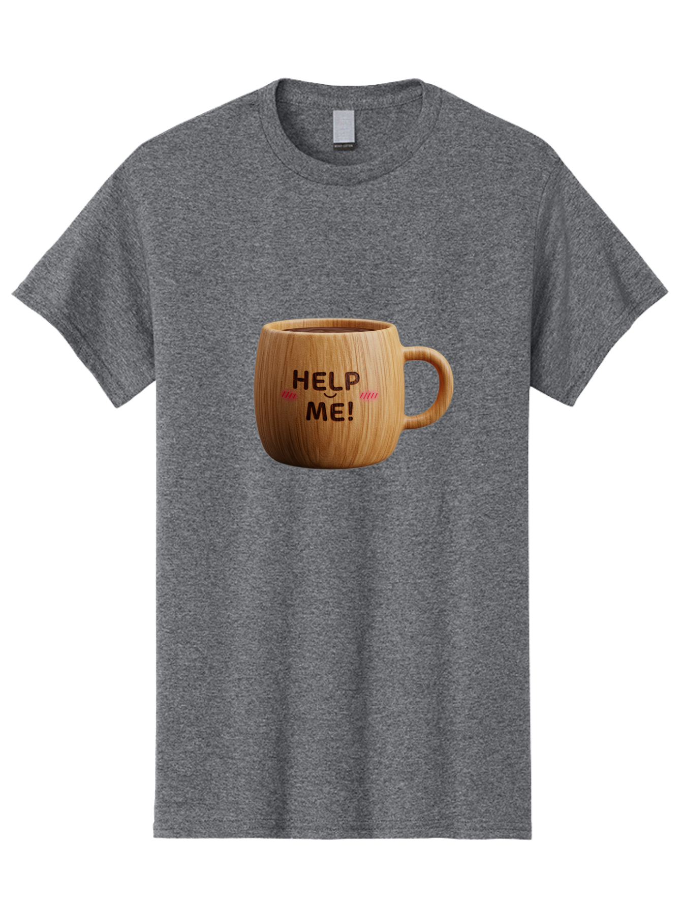 Help-Me-11 Men'S Graphic Tee, 100% Cotton, Comfortable Casual Summer Wear, Machine Washable, Wooden Coffee Mug, Text Design, Humorous Phrase, Funny Quote, Help Me, Quirky Decor, Novelty Gift, Unique Coffee Cup, Whimsical Illustration Bac037