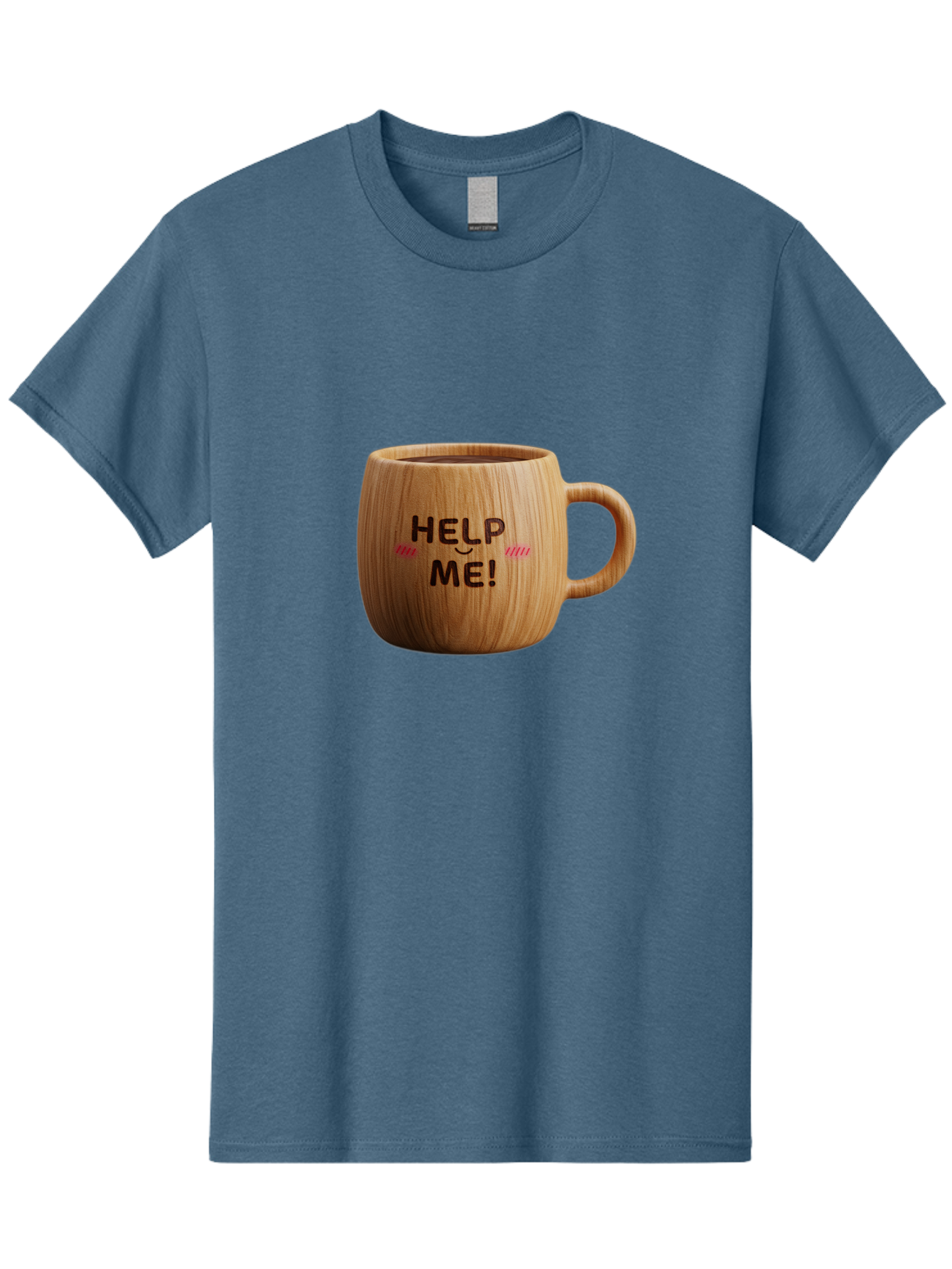 Help-Me-11 Men'S Graphic Tee, 100% Cotton, Comfortable Casual Summer Wear, Machine Washable, Wooden Coffee Mug, Text Design, Humorous Phrase, Funny Quote, Help Me, Quirky Decor, Novelty Gift, Unique Coffee Cup, Whimsical Illustration Bac037