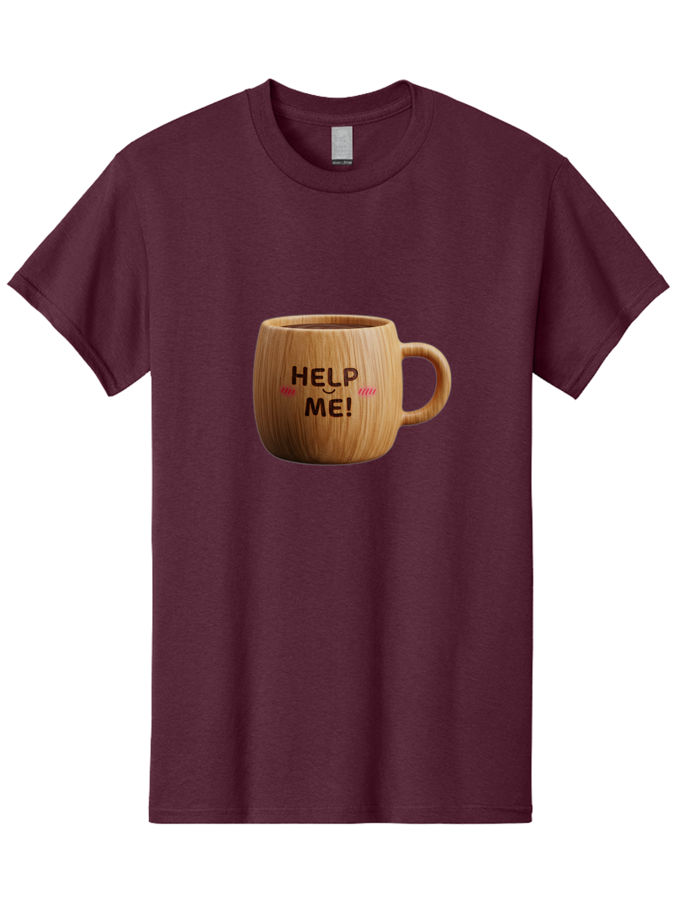 Help-Me-11 Men'S Graphic Tee, 100% Cotton, Comfortable Casual Summer Wear, Machine Washable, Wooden Coffee Mug, Text Design, Humorous Phrase, Funny Quote, Help Me, Quirky Decor, Novelty Gift, Unique Coffee Cup, Whimsical Illustration Bac037