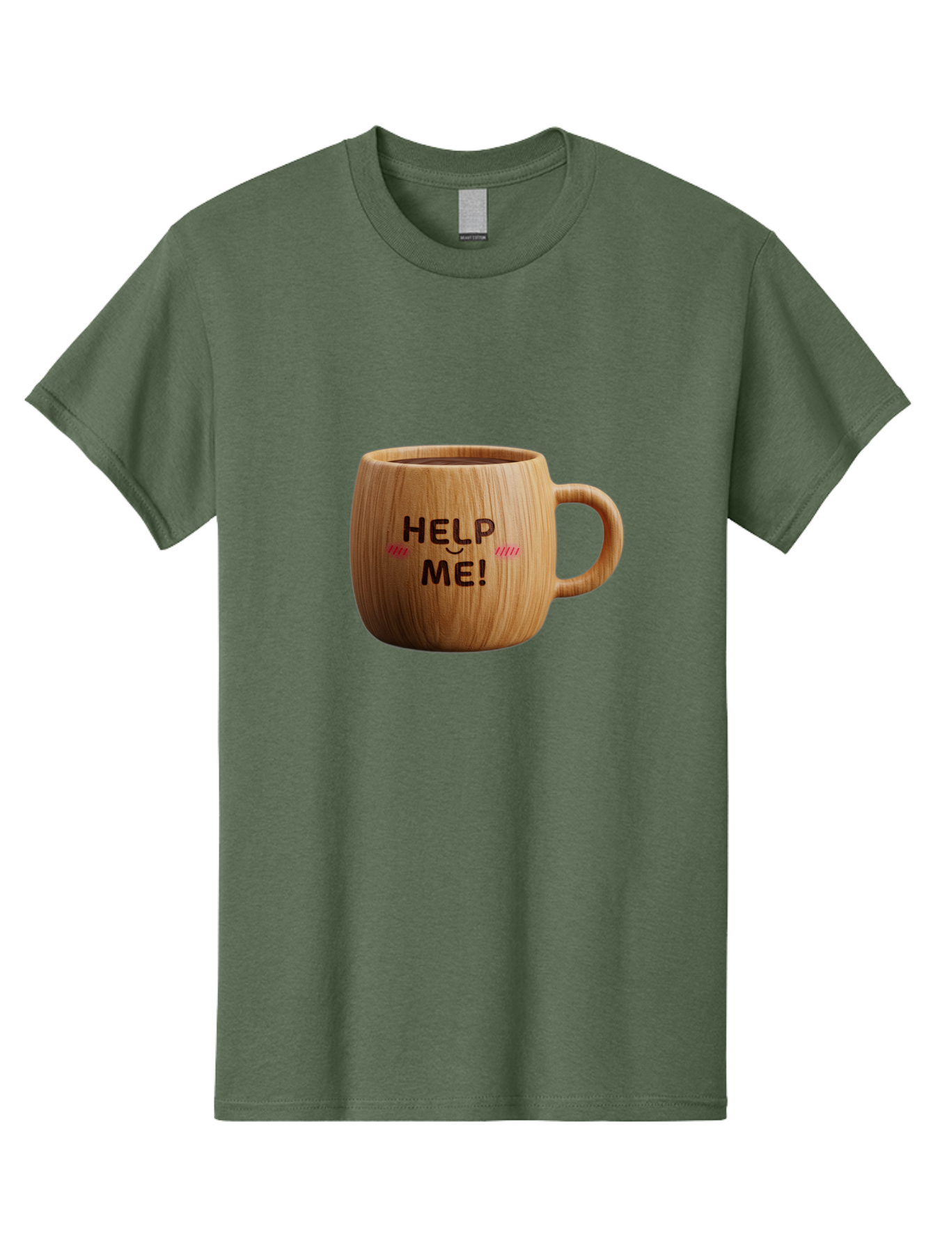 Help-Me-11 Men'S Graphic Tee, 100% Cotton, Comfortable Casual Summer Wear, Machine Washable, Wooden Coffee Mug, Text Design, Humorous Phrase, Funny Quote, Help Me, Quirky Decor, Novelty Gift, Unique Coffee Cup, Whimsical Illustration Bac037