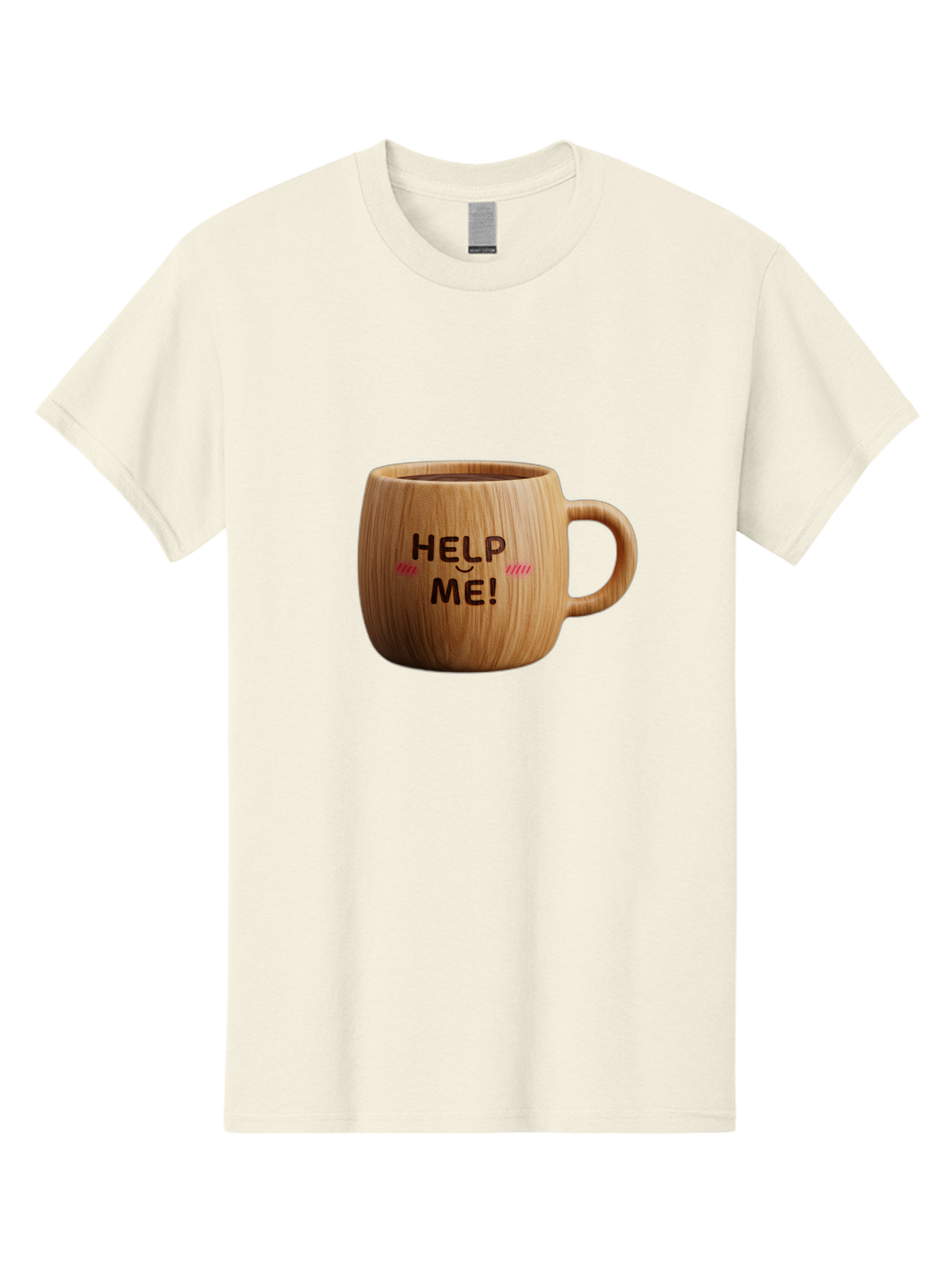 Help-Me-11 Men'S Graphic Tee, 100% Cotton, Comfortable Casual Summer Wear, Machine Washable, Wooden Coffee Mug, Text Design, Humorous Phrase, Funny Quote, Help Me, Quirky Decor, Novelty Gift, Unique Coffee Cup, Whimsical Illustration Bac037