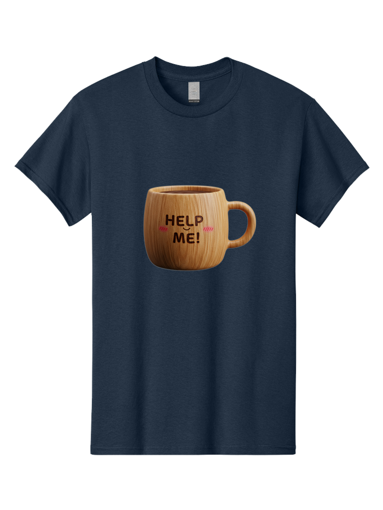 Help-Me-11 Men'S Graphic Tee, 100% Cotton, Comfortable Casual Summer Wear, Machine Washable, Wooden Coffee Mug, Text Design, Humorous Phrase, Funny Quote, Help Me, Quirky Decor, Novelty Gift, Unique Coffee Cup, Whimsical Illustration Bac037