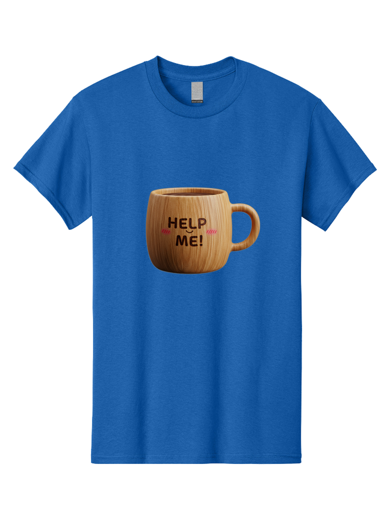 Help-Me-11 Men'S Graphic Tee, 100% Cotton, Comfortable Casual Summer Wear, Machine Washable, Wooden Coffee Mug, Text Design, Humorous Phrase, Funny Quote, Help Me, Quirky Decor, Novelty Gift, Unique Coffee Cup, Whimsical Illustration Bac037