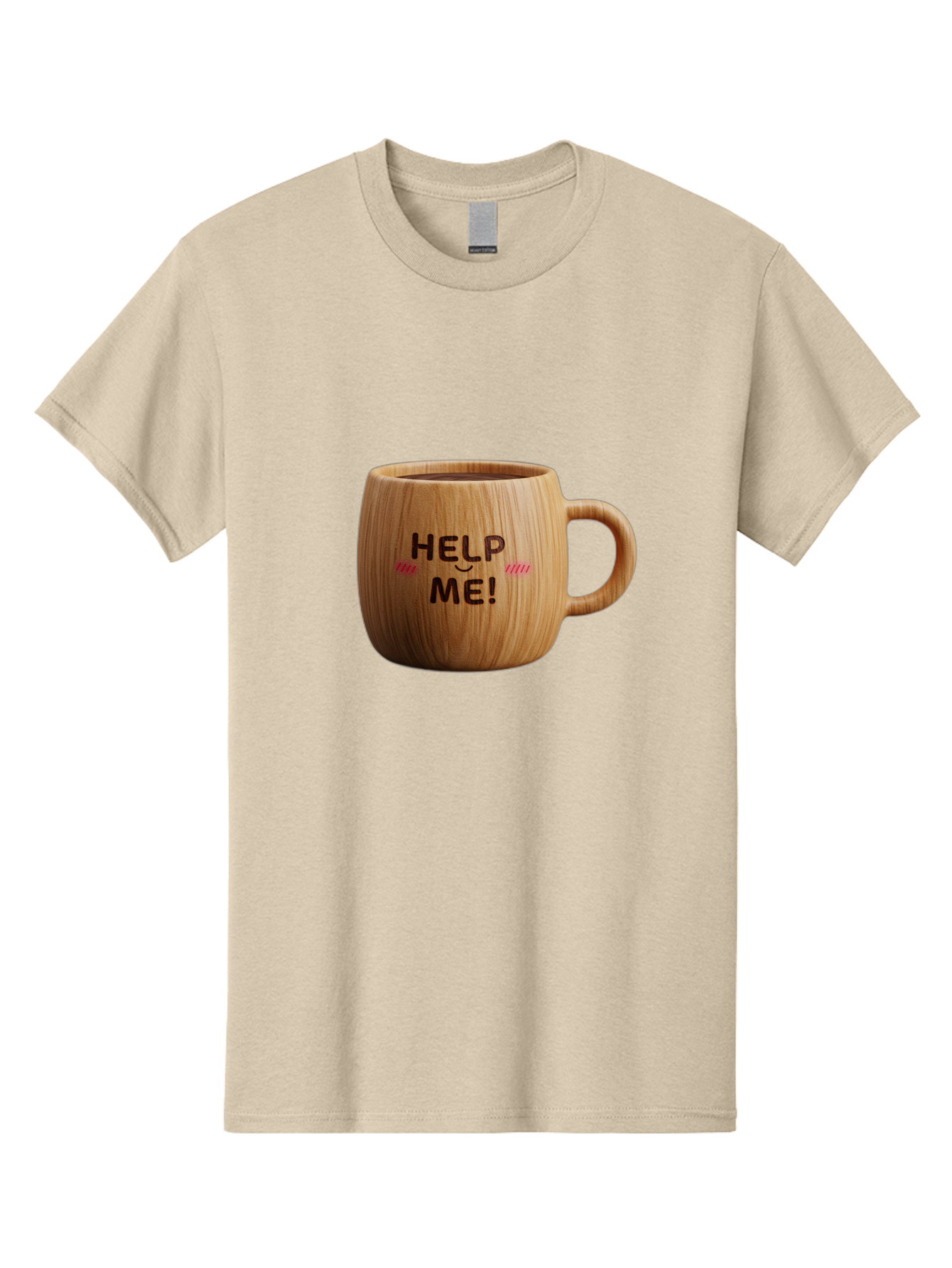 Help-Me-11 Men'S Graphic Tee, 100% Cotton, Comfortable Casual Summer Wear, Machine Washable, Wooden Coffee Mug, Text Design, Humorous Phrase, Funny Quote, Help Me, Quirky Decor, Novelty Gift, Unique Coffee Cup, Whimsical Illustration Bac037