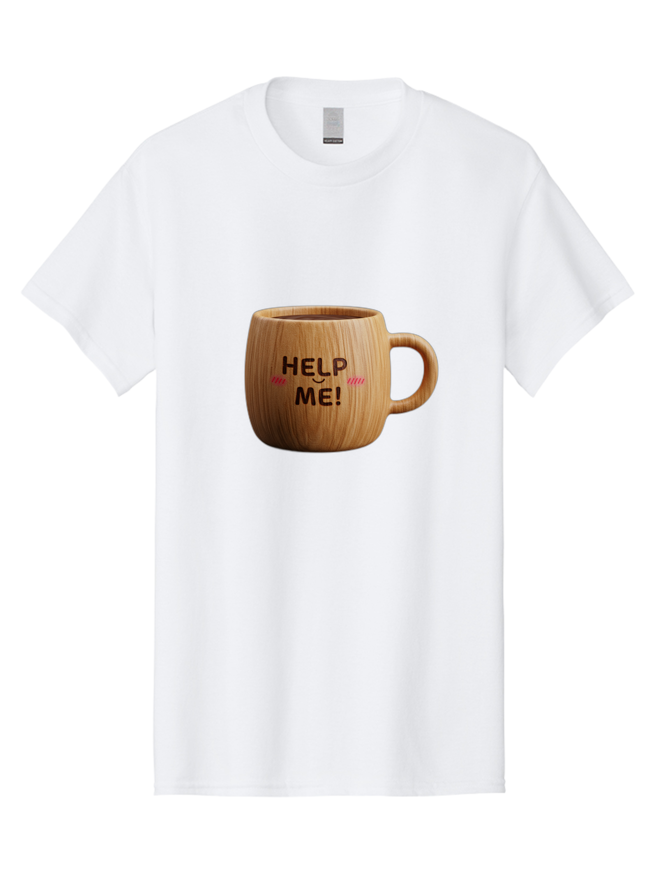 Help-Me-11 Men'S Graphic Tee, 100% Cotton, Comfortable Casual Summer Wear, Machine Washable, Wooden Coffee Mug, Text Design, Humorous Phrase, Funny Quote, Help Me, Quirky Decor, Novelty Gift, Unique Coffee Cup, Whimsical Illustration Bac037