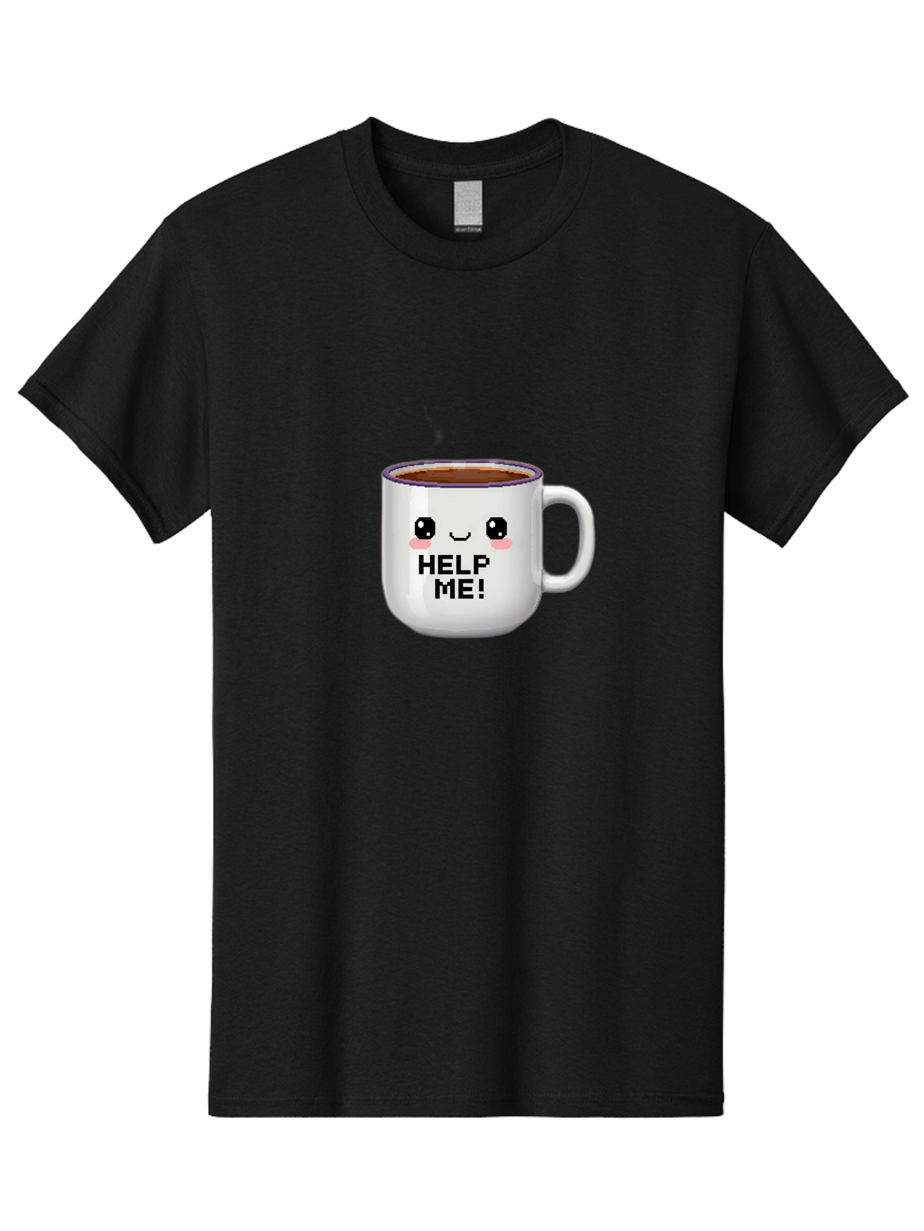 Help-Me-2 Men'S Graphic Tee, 100% Cotton, Comfortable Casual Summer Wear, Machine Washable, Funny Coffee Mug, Cartoon Style, Coffee Cup With Face, Humorous Design, Cute Character, Help Me! Text, Coffee Lover Gift Bac042