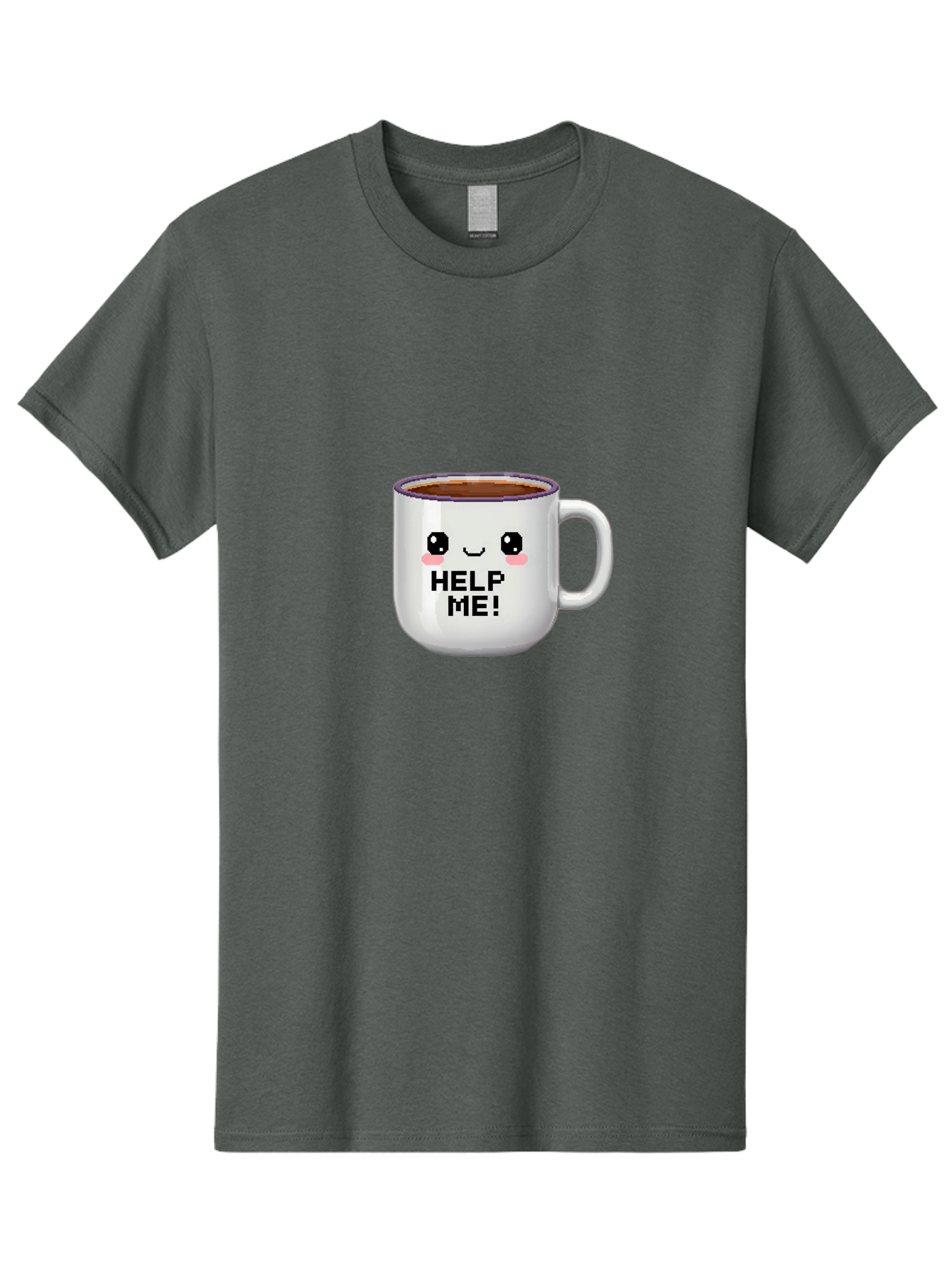 Help-Me-2 Men'S Graphic Tee, 100% Cotton, Comfortable Casual Summer Wear, Machine Washable, Funny Coffee Mug, Cartoon Style, Coffee Cup With Face, Humorous Design, Cute Character, Help Me! Text, Coffee Lover Gift Bac042