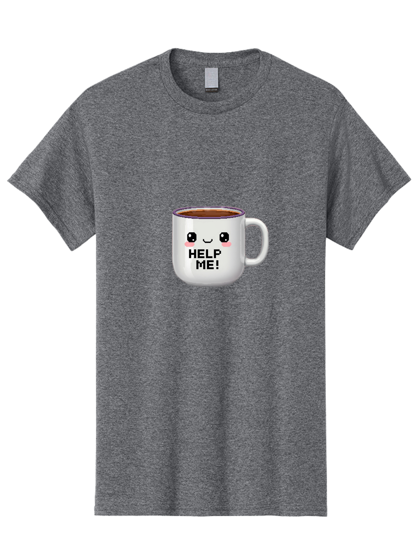 Help-Me-2 Men'S Graphic Tee, 100% Cotton, Comfortable Casual Summer Wear, Machine Washable, Funny Coffee Mug, Cartoon Style, Coffee Cup With Face, Humorous Design, Cute Character, Help Me! Text, Coffee Lover Gift Bac042