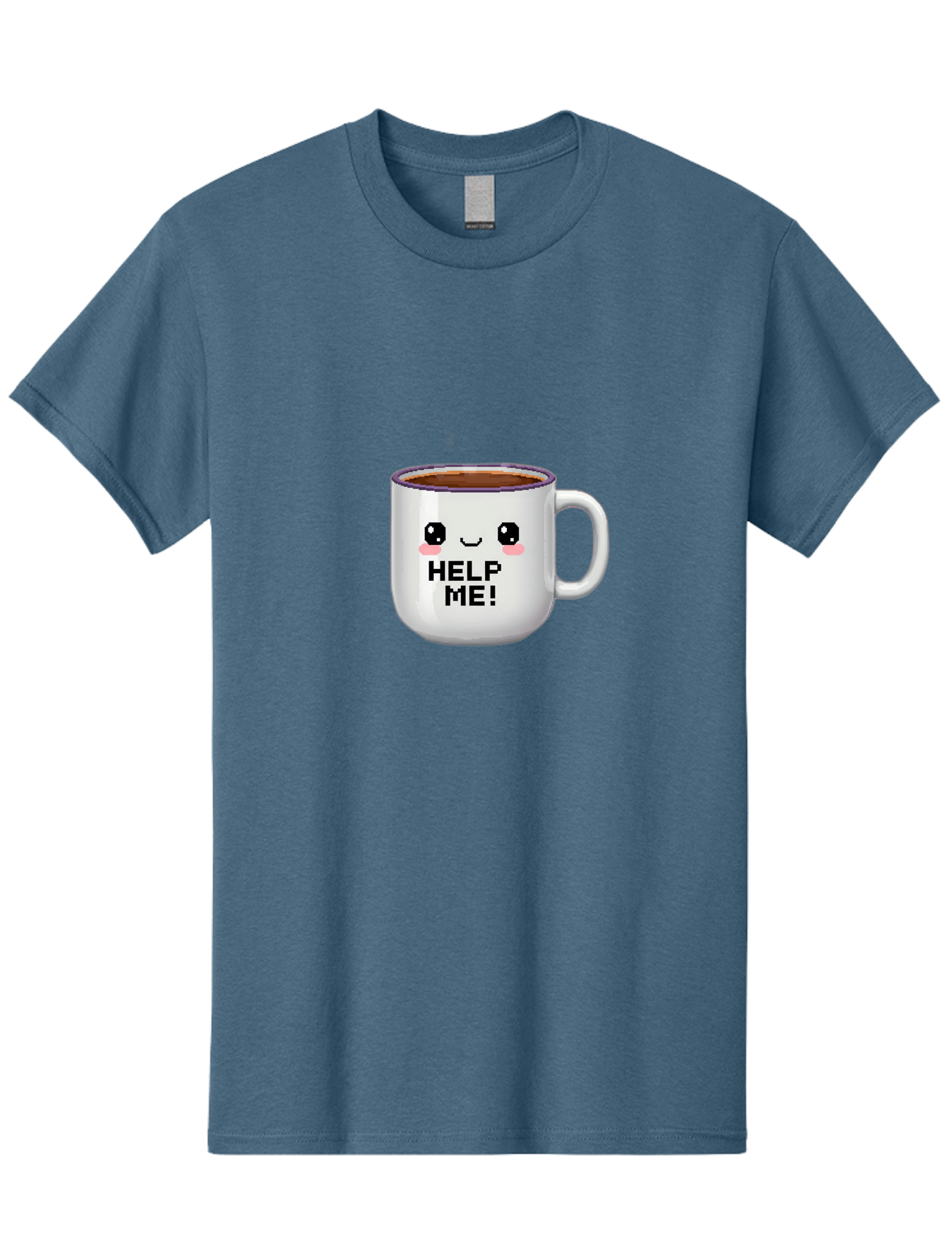 Help-Me-2 Men'S Graphic Tee, 100% Cotton, Comfortable Casual Summer Wear, Machine Washable, Funny Coffee Mug, Cartoon Style, Coffee Cup With Face, Humorous Design, Cute Character, Help Me! Text, Coffee Lover Gift Bac042