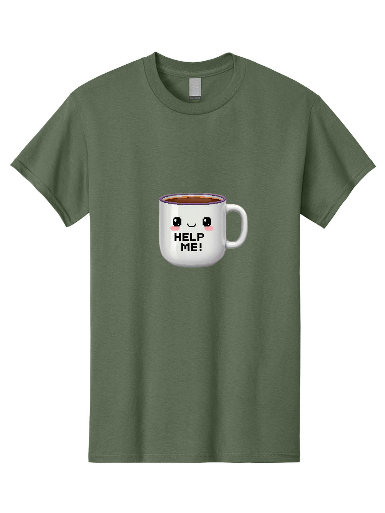 Help-Me-2 Men'S Graphic Tee, 100% Cotton, Comfortable Casual Summer Wear, Machine Washable, Funny Coffee Mug, Cartoon Style, Coffee Cup With Face, Humorous Design, Cute Character, Help Me! Text, Coffee Lover Gift Bac042