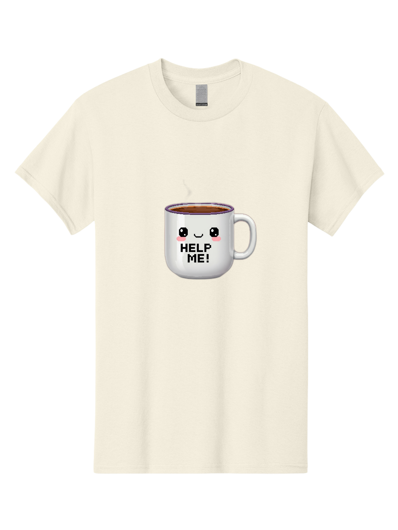 Help-Me-2 Men'S Graphic Tee, 100% Cotton, Comfortable Casual Summer Wear, Machine Washable, Funny Coffee Mug, Cartoon Style, Coffee Cup With Face, Humorous Design, Cute Character, Help Me! Text, Coffee Lover Gift Bac042