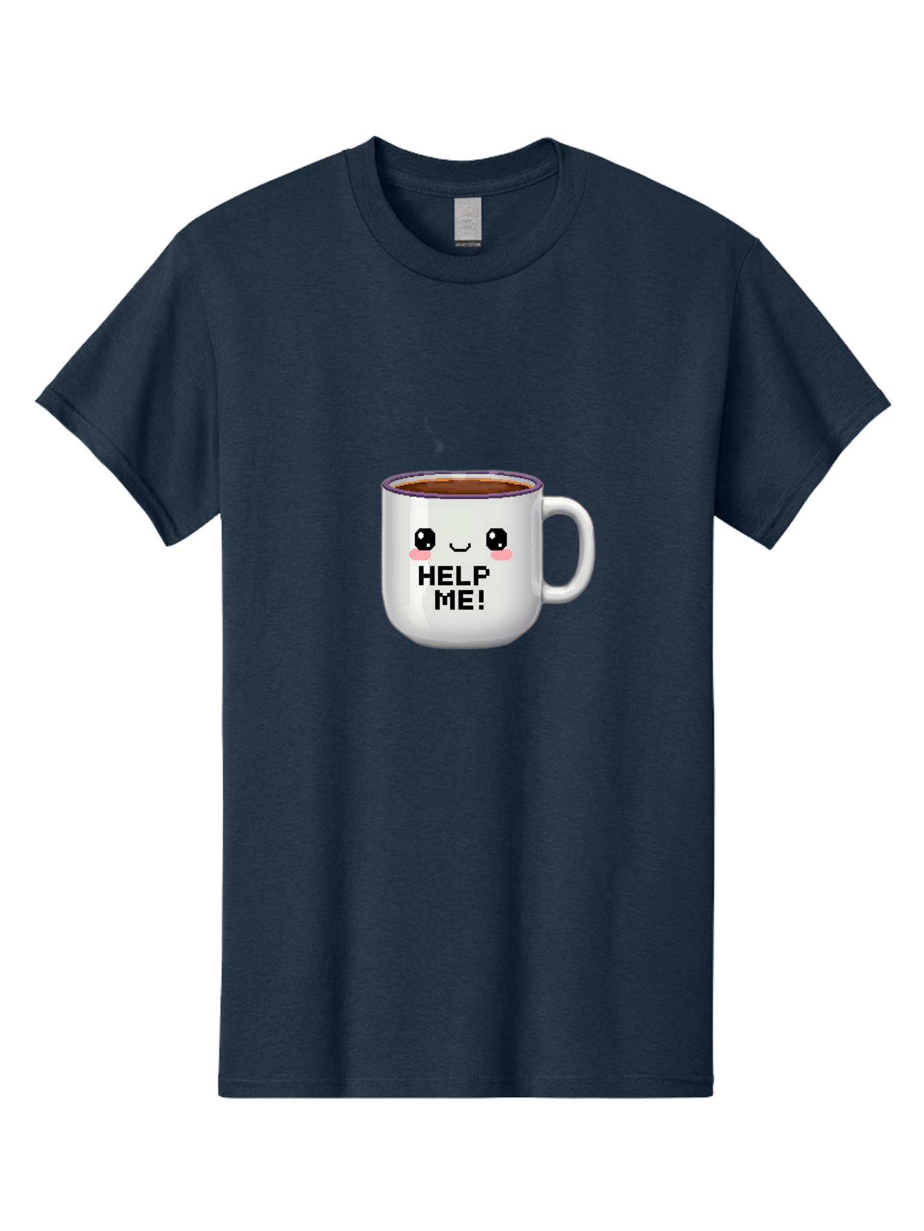 Help-Me-2 Men'S Graphic Tee, 100% Cotton, Comfortable Casual Summer Wear, Machine Washable, Funny Coffee Mug, Cartoon Style, Coffee Cup With Face, Humorous Design, Cute Character, Help Me! Text, Coffee Lover Gift Bac042