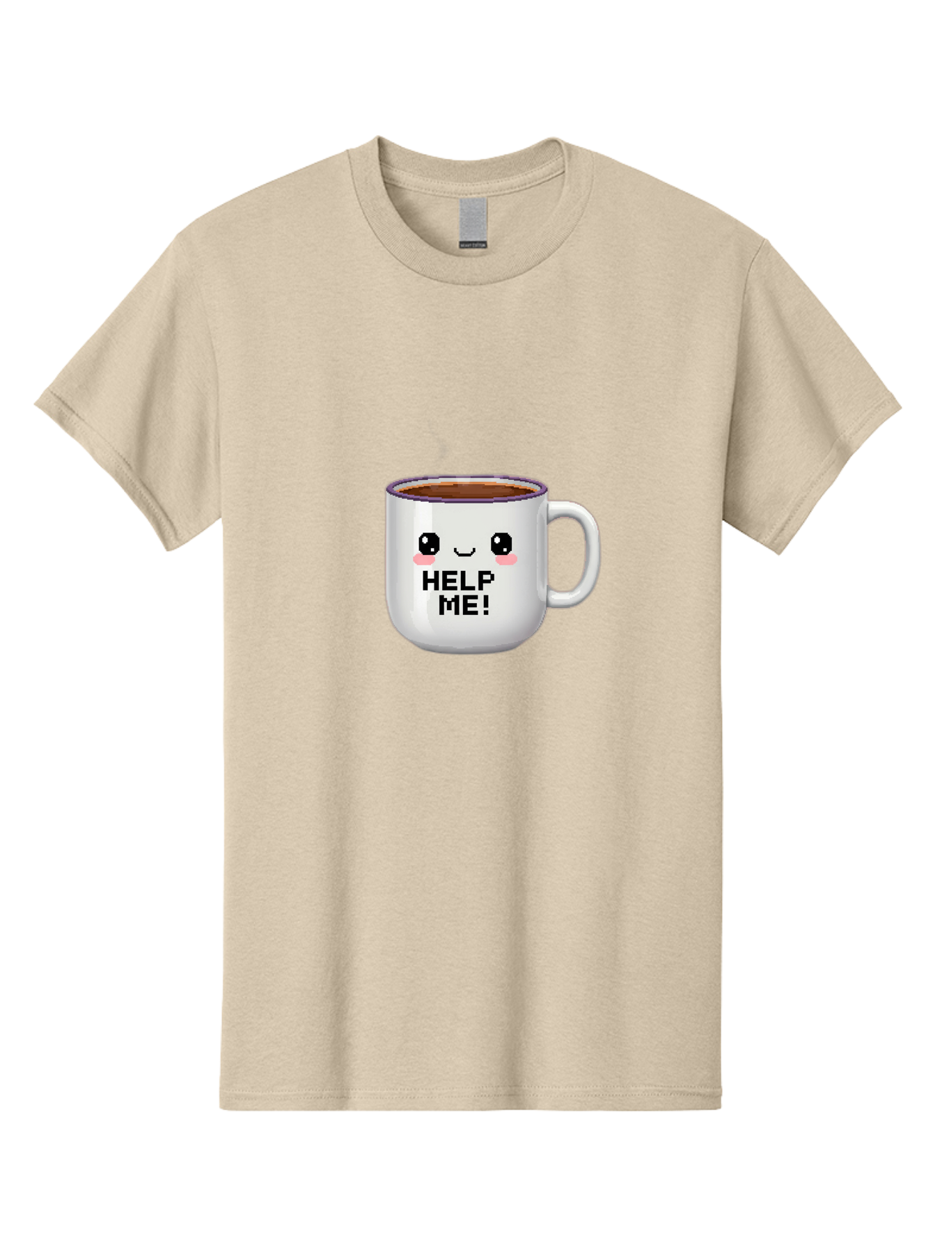 Help-Me-2 Men'S Graphic Tee, 100% Cotton, Comfortable Casual Summer Wear, Machine Washable, Funny Coffee Mug, Cartoon Style, Coffee Cup With Face, Humorous Design, Cute Character, Help Me! Text, Coffee Lover Gift Bac042