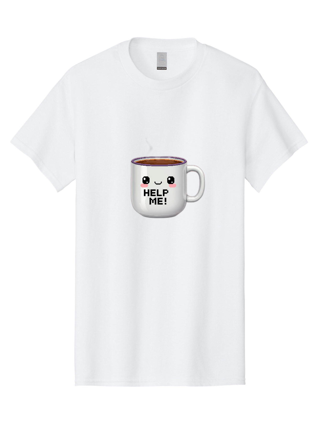 Help-Me-2 Men'S Graphic Tee, 100% Cotton, Comfortable Casual Summer Wear, Machine Washable, Funny Coffee Mug, Cartoon Style, Coffee Cup With Face, Humorous Design, Cute Character, Help Me! Text, Coffee Lover Gift Bac042