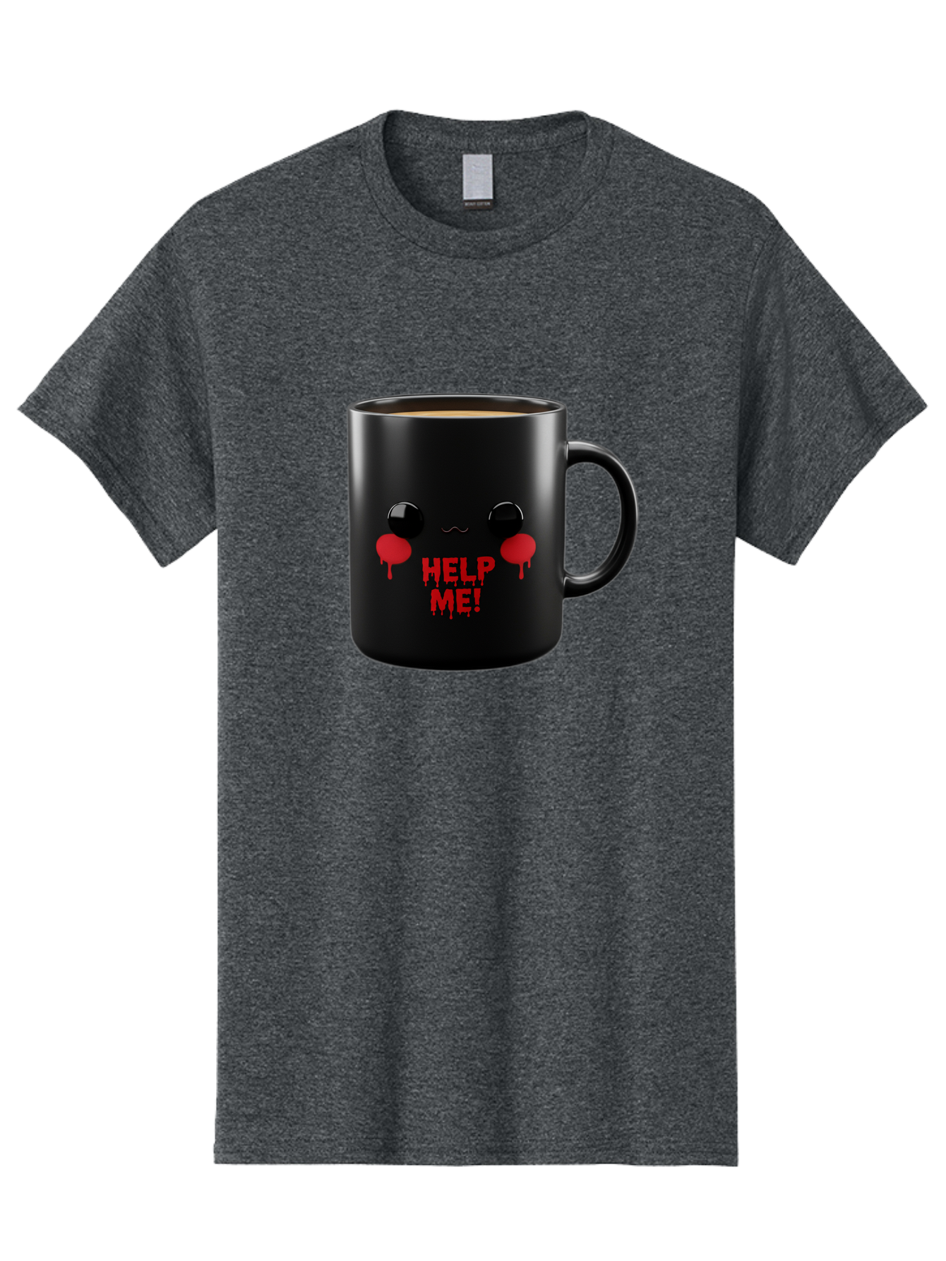 Help-Me-3 Men'S Graphic Tee, 100% Cotton, Comfortable Casual Summer Wear, Machine Washable, Black Coffee Mug, Cartoon Face, Red Tears, Distressed Design, Creepy Humor, Bold Graphics, Funny Mugs, Novelty Coffee Cups, Quirky Gifts, Eerie Decor Bac043