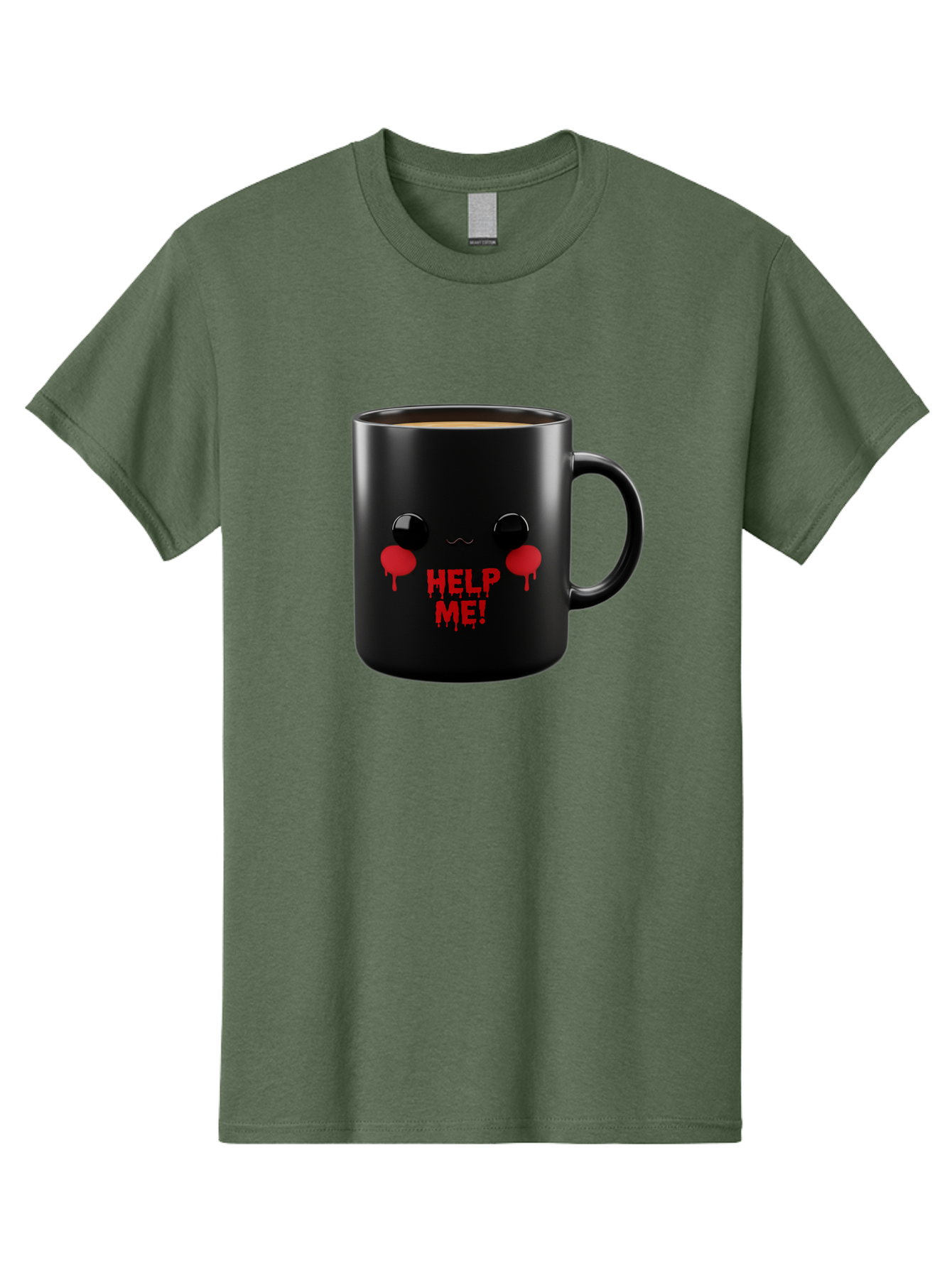 Help-Me-3 Men'S Graphic Tee, 100% Cotton, Comfortable Casual Summer Wear, Machine Washable, Black Coffee Mug, Cartoon Face, Red Tears, Distressed Design, Creepy Humor, Bold Graphics, Funny Mugs, Novelty Coffee Cups, Quirky Gifts, Eerie Decor Bac043