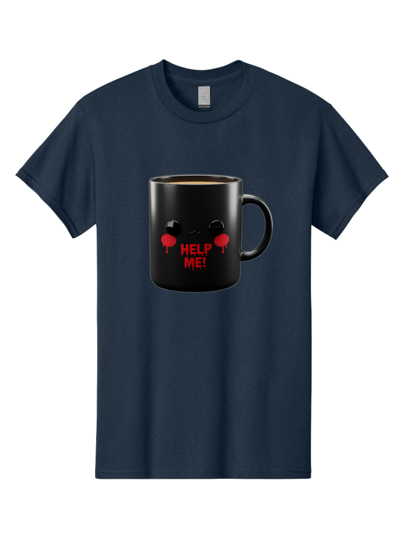 Help-Me-3 Men'S Graphic Tee, 100% Cotton, Comfortable Casual Summer Wear, Machine Washable, Black Coffee Mug, Cartoon Face, Red Tears, Distressed Design, Creepy Humor, Bold Graphics, Funny Mugs, Novelty Coffee Cups, Quirky Gifts, Eerie Decor Bac043