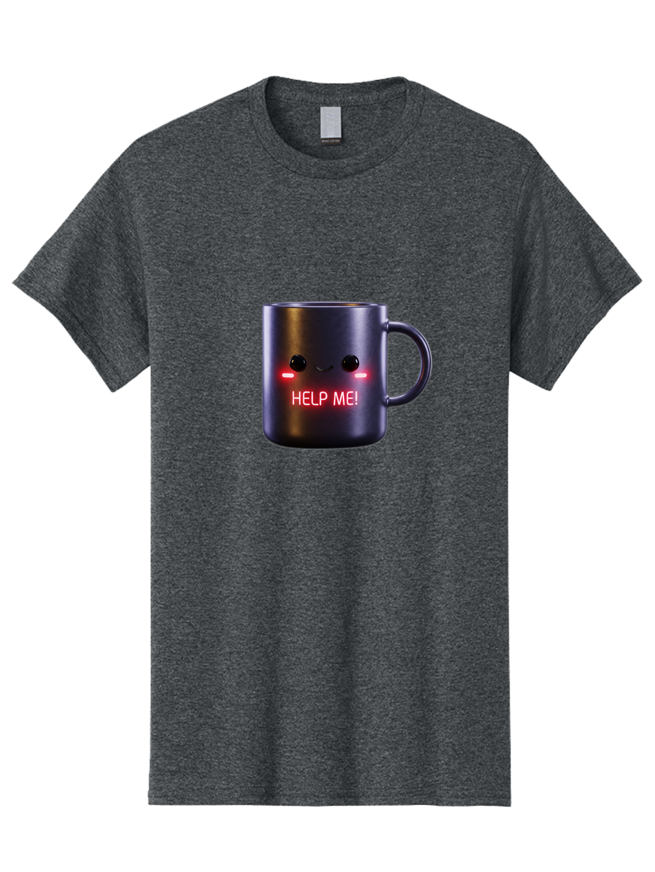 Help-Me-4 Men'S Graphic Tee, 100% Cotton, Comfortable Casual Summer Wear, Machine Washable, Glowing Mug, Distress Signal, Help Me Message, Emotional Coffee Cup, Quirky Design, Unique Gift Idea, Led Coffee Mug Bac044