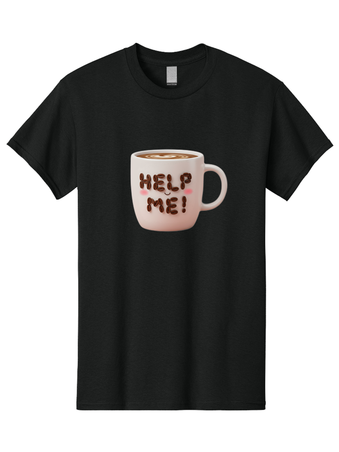 Help-Me-5 Men'S Graphic Tee, 100% Cotton, Comfortable Casual Summer Wear, Machine Washable, Coffee Mug With Coffee Beans Spelling Help Me!, Cute Coffee Cup, Coffee Lover Gift, Coffee Humor, Latte Art, Morning Coffee, Coffee Break Bac045