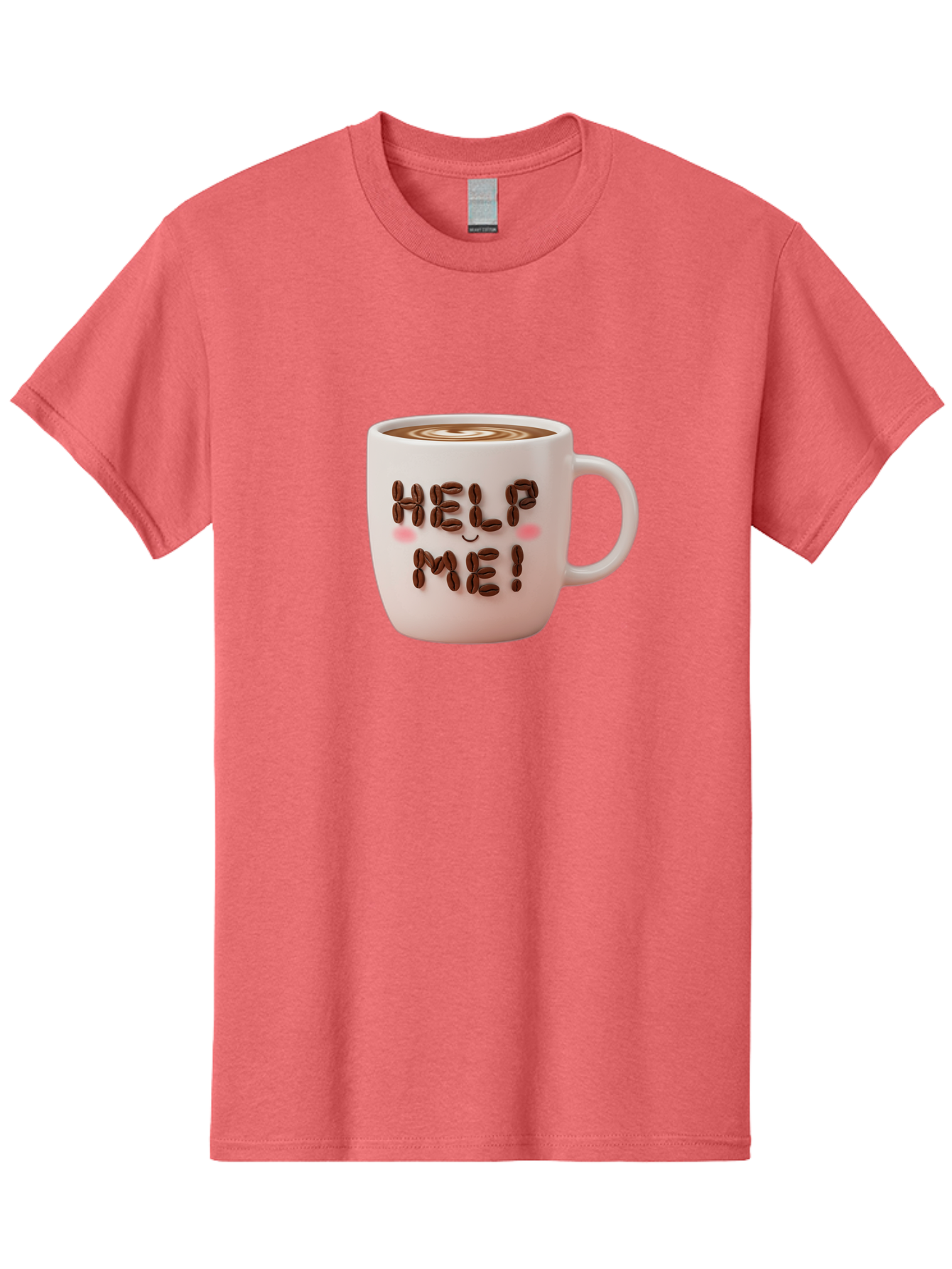 Help-Me-5 Men'S Graphic Tee, 100% Cotton, Comfortable Casual Summer Wear, Machine Washable, Coffee Mug With Coffee Beans Spelling Help Me!, Cute Coffee Cup, Coffee Lover Gift, Coffee Humor, Latte Art, Morning Coffee, Coffee Break Bac045