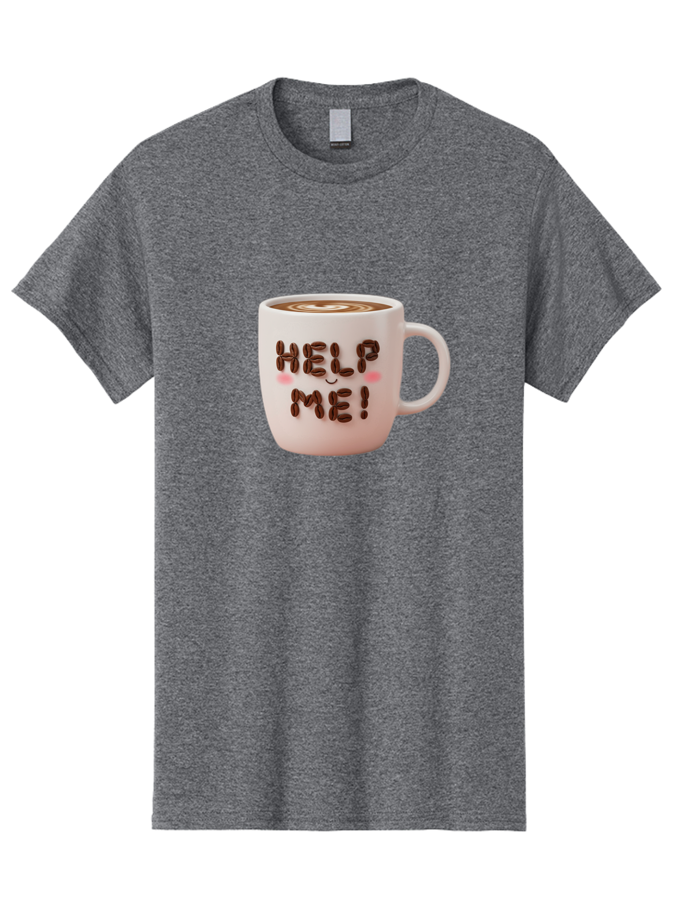 Help-Me-5 Men'S Graphic Tee, 100% Cotton, Comfortable Casual Summer Wear, Machine Washable, Coffee Mug With Coffee Beans Spelling Help Me!, Cute Coffee Cup, Coffee Lover Gift, Coffee Humor, Latte Art, Morning Coffee, Coffee Break Bac045